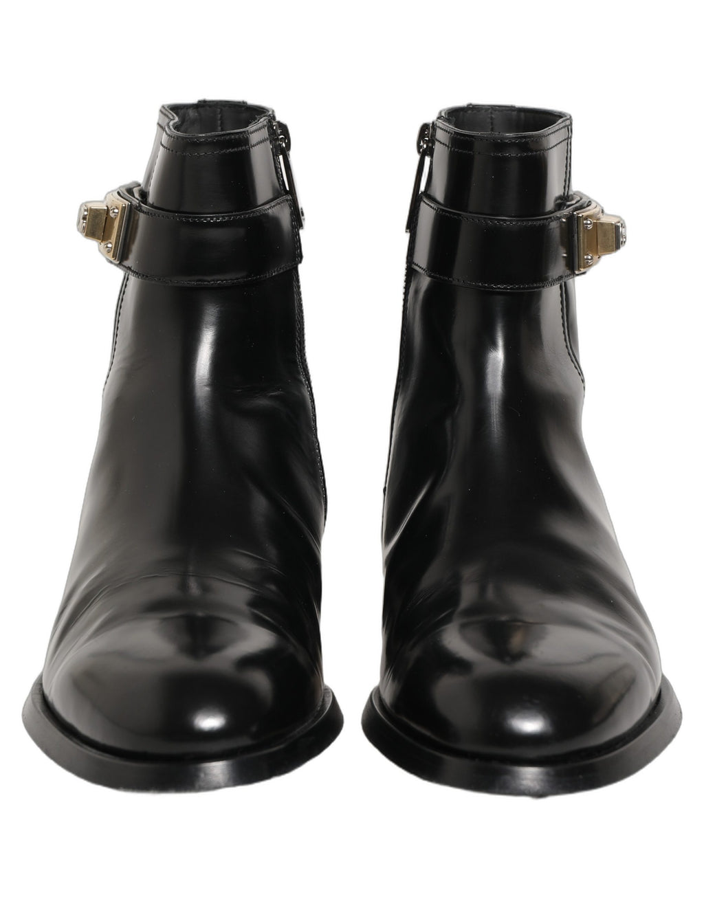 Dolce & Gabbana Schwarze Lederstiefel mit Logo-Schnalle, mittelhoher Schaft