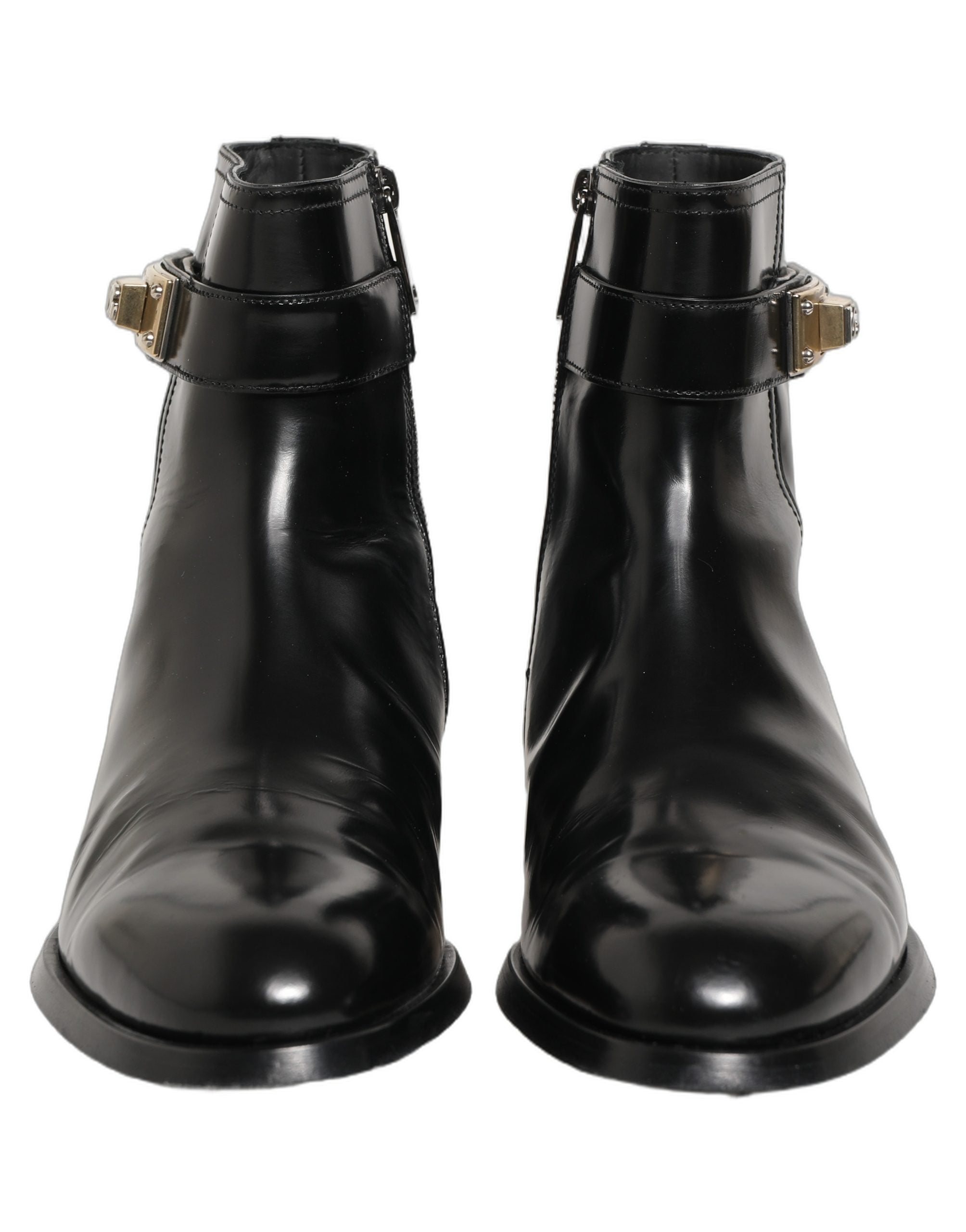 Dolce & Gabbana Schwarze Lederstiefel mit Logo-Schnalle, mittelhoher Schaft