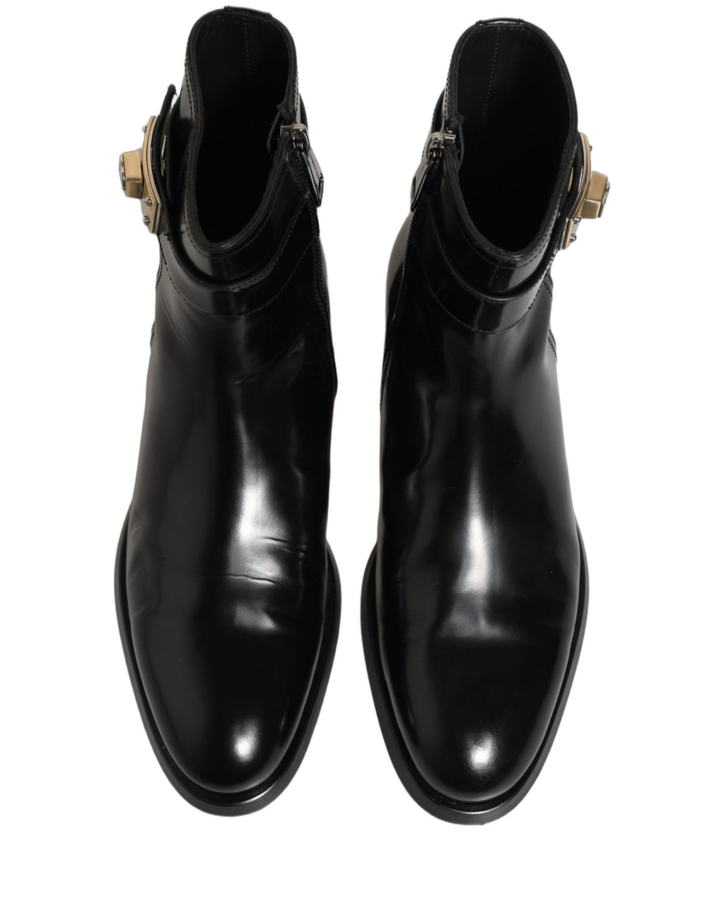 Dolce & Gabbana Schwarze Lederstiefel mit Logo-Schnalle, mittelhoher Schaft