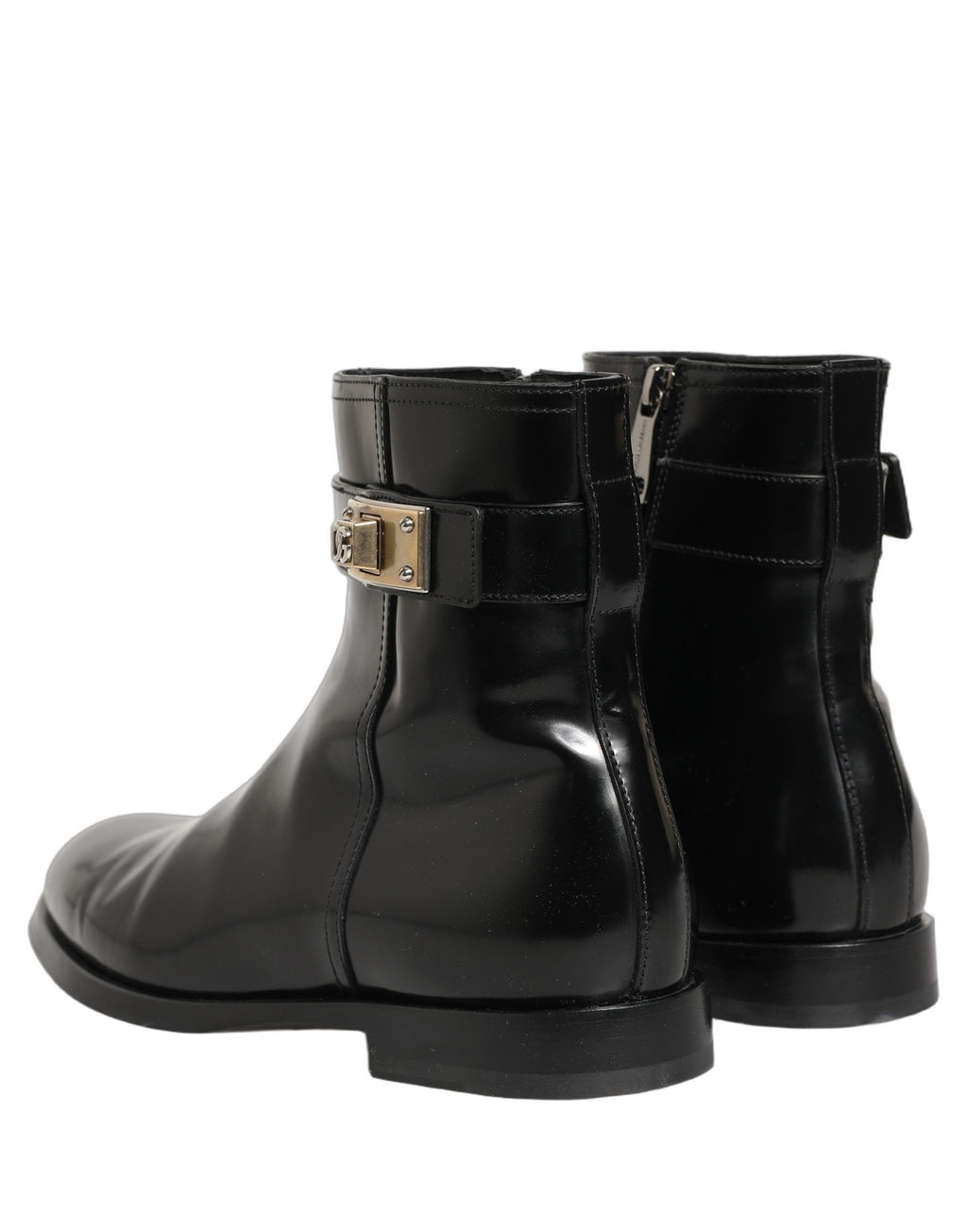 Dolce & Gabbana Schwarze Lederstiefel mit Logo-Schnalle, mittelhoher Schaft