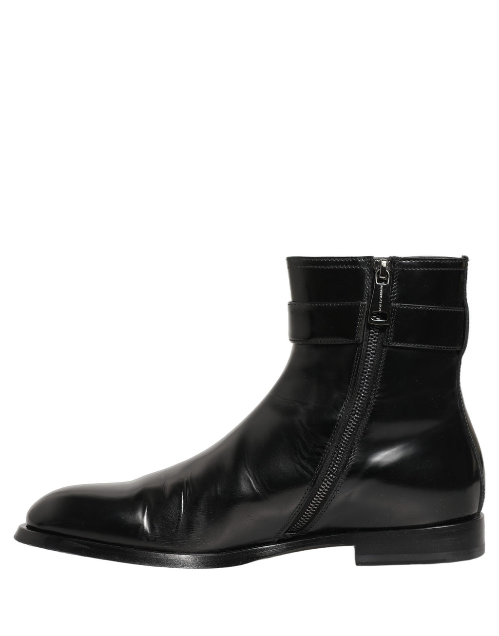 Dolce & Gabbana Schwarze Lederstiefel mit Logo-Schnalle, mittelhoher Schaft