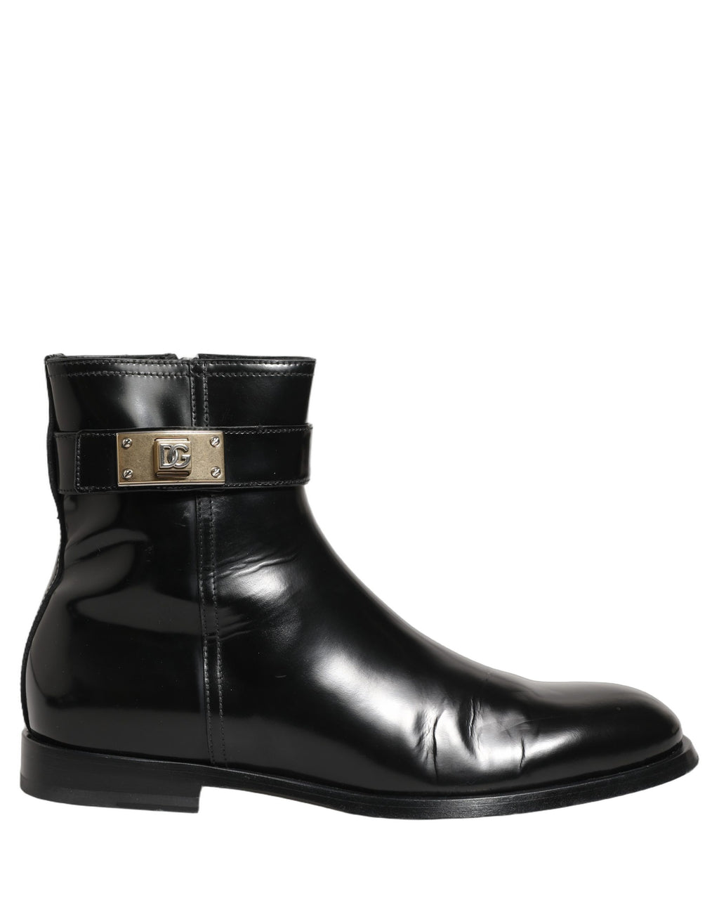 Dolce & Gabbana Schwarze Lederstiefel mit Logo-Schnalle, mittelhoher Schaft