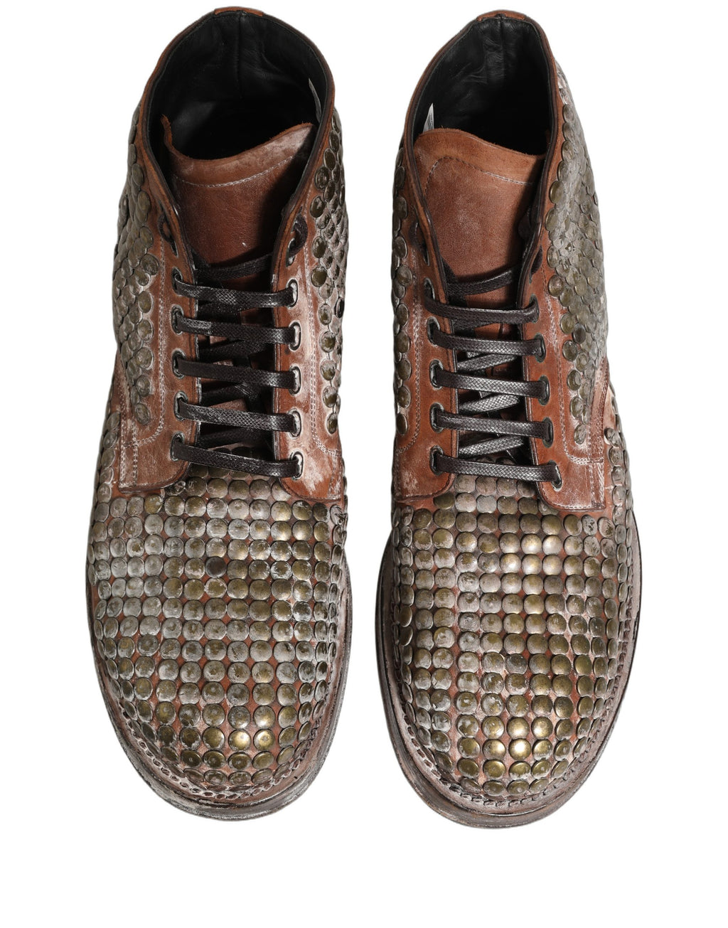 Dolce & Gabbana Braune Leder Stiefeletten mit Nieten – Runway Collection
