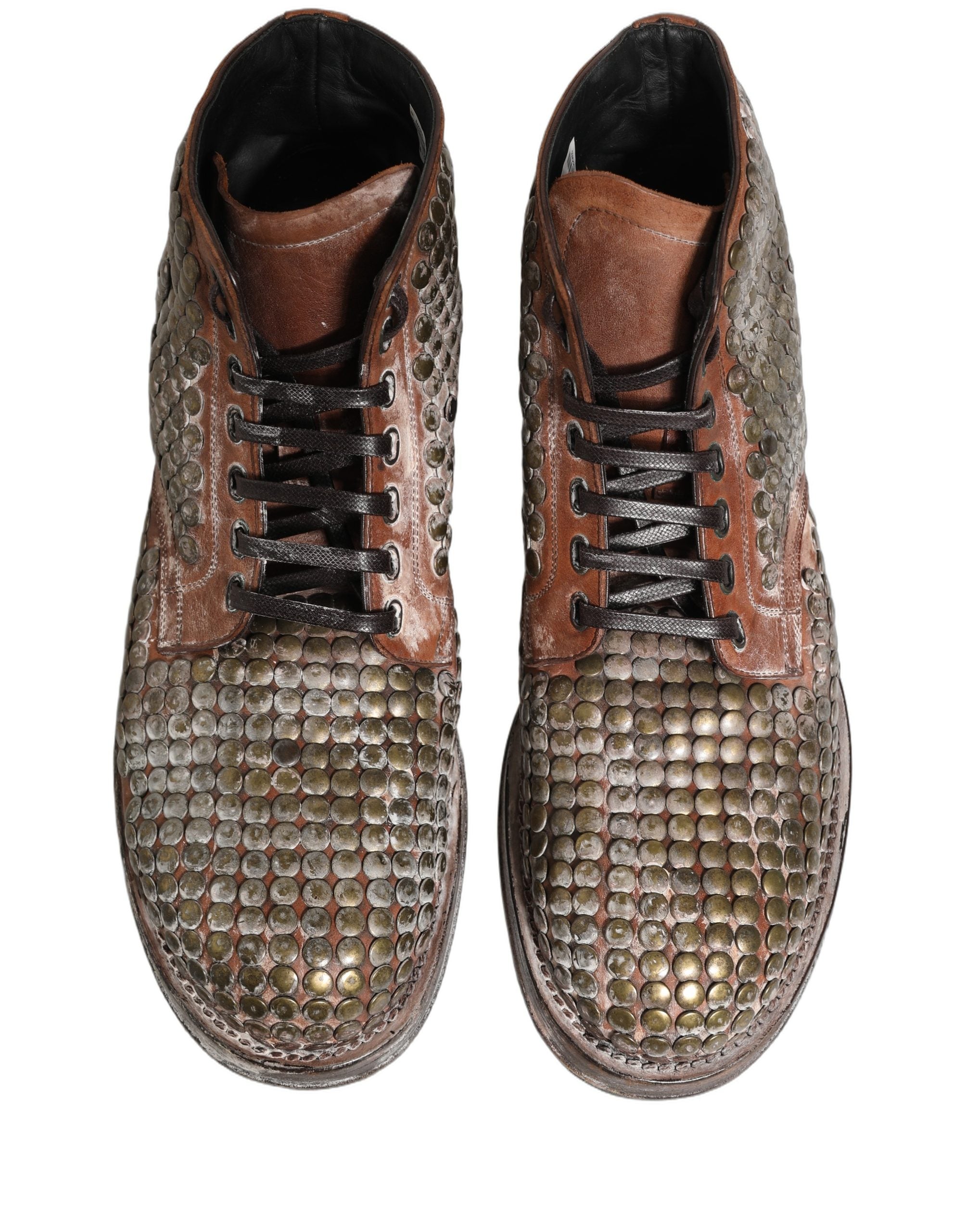 Dolce & Gabbana Braune Leder Stiefeletten mit Nieten – Runway Collection