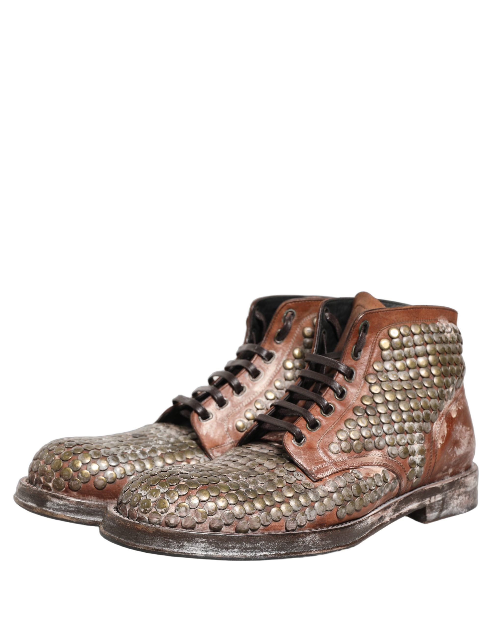 Dolce & Gabbana Braune Leder Stiefeletten mit Nieten – Runway Collection