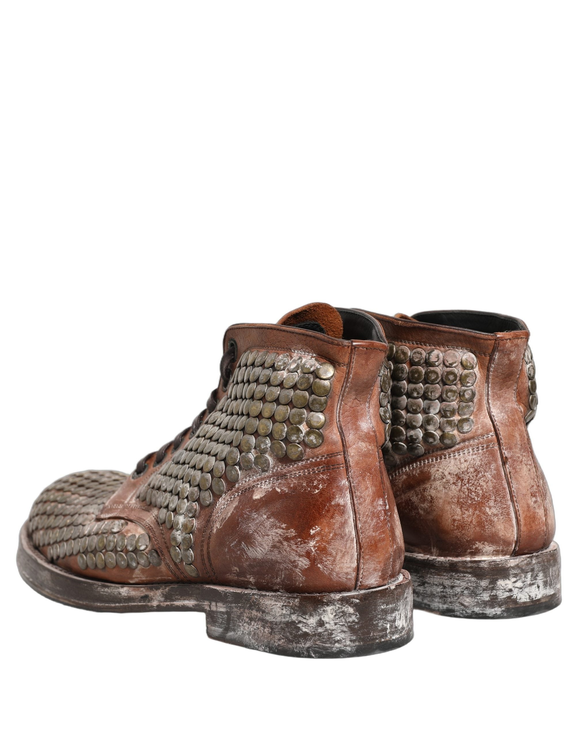 Dolce & Gabbana Braune Leder Stiefeletten mit Nieten – Runway Collection