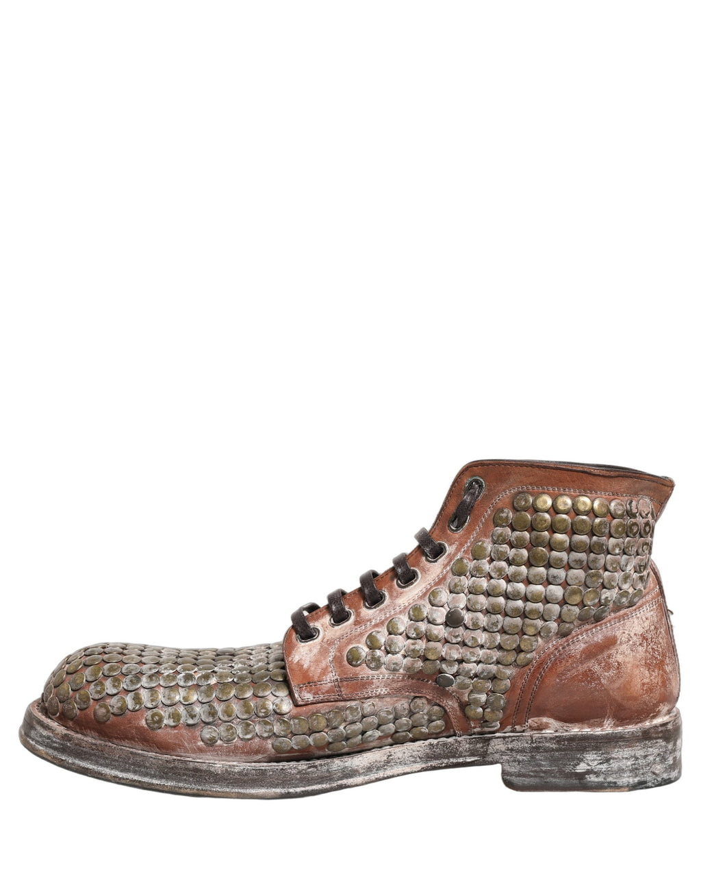 Dolce & Gabbana Braune Leder Stiefeletten mit Nieten – Runway Collection