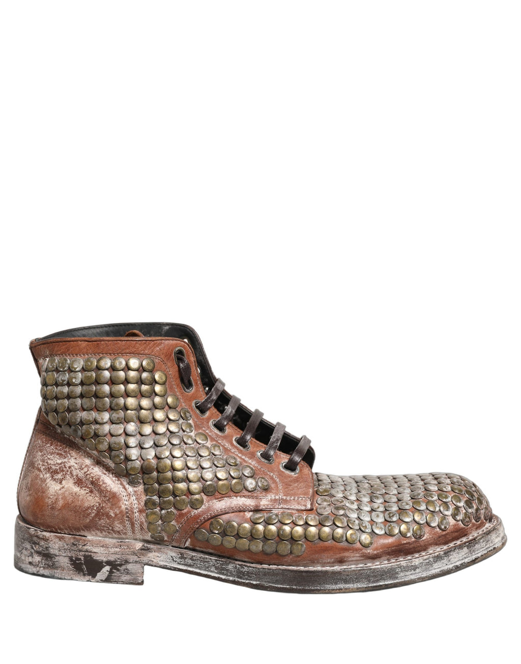 Dolce & Gabbana Braune Leder Stiefeletten mit Nieten – Runway Collection