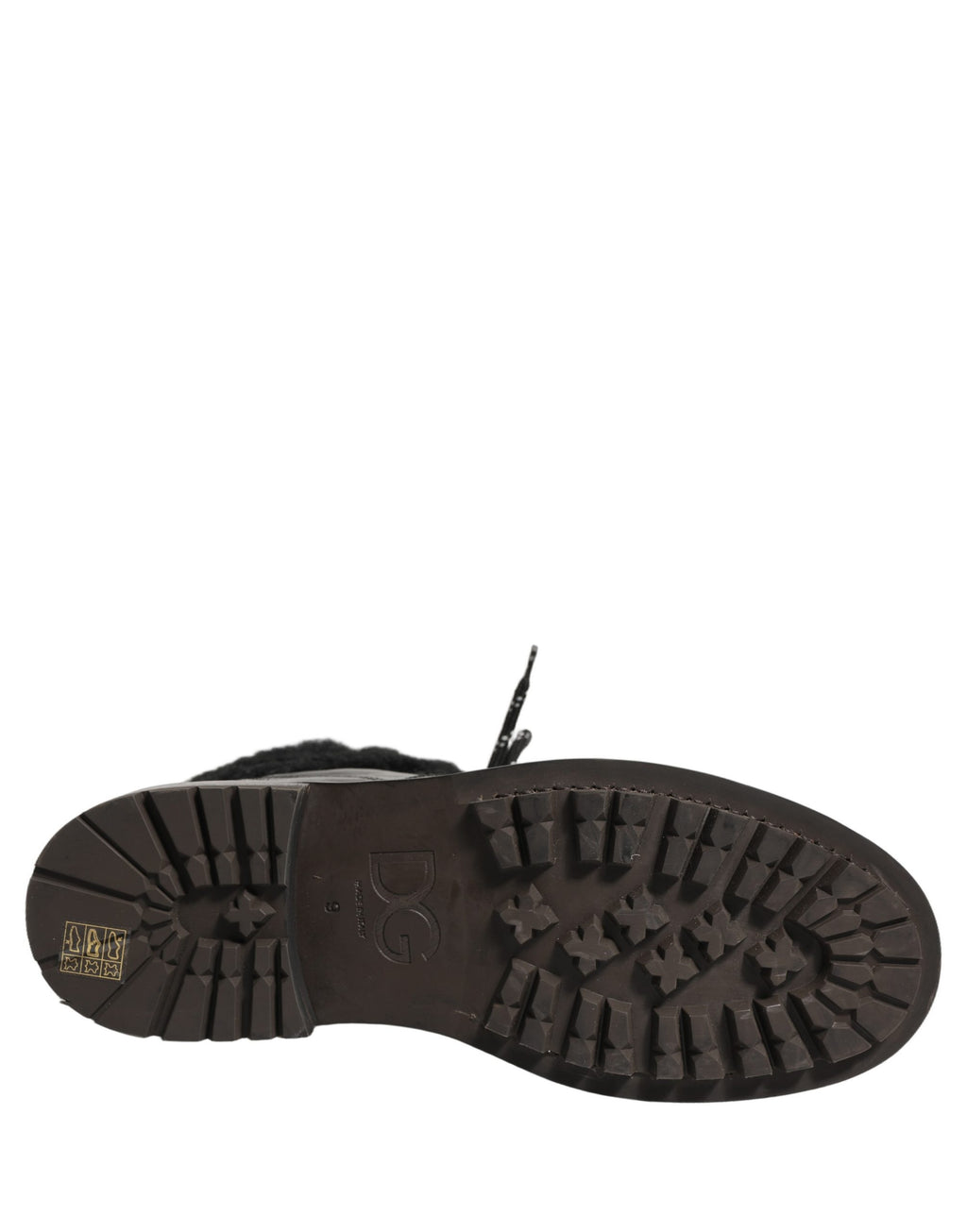 Dolce & Gabbana Schwarze Trekking-Stiefel aus Leder mit Schnürung und Pelzbesatz