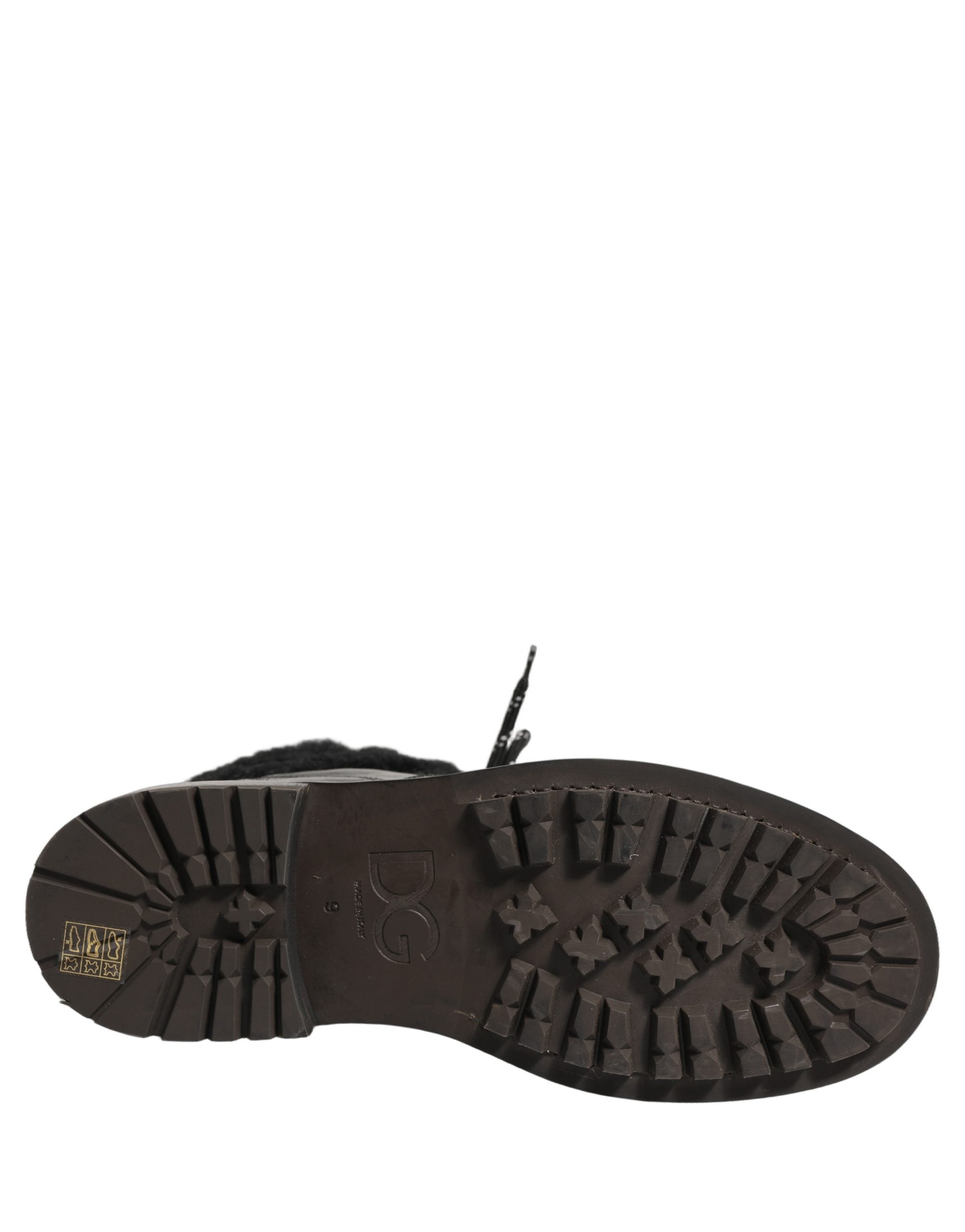 Dolce & Gabbana Schwarze Trekking-Stiefel aus Leder mit Schnürung und Pelzbesatz