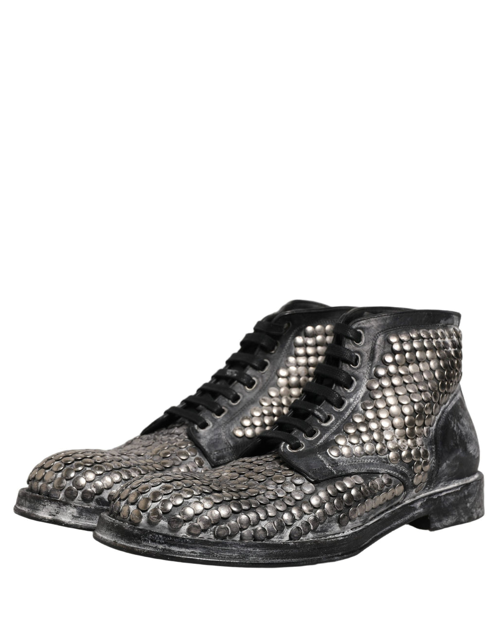 Dolce & Gabbana Schwarze Leder Stiefeletten mit Nieten vom Laufsteg