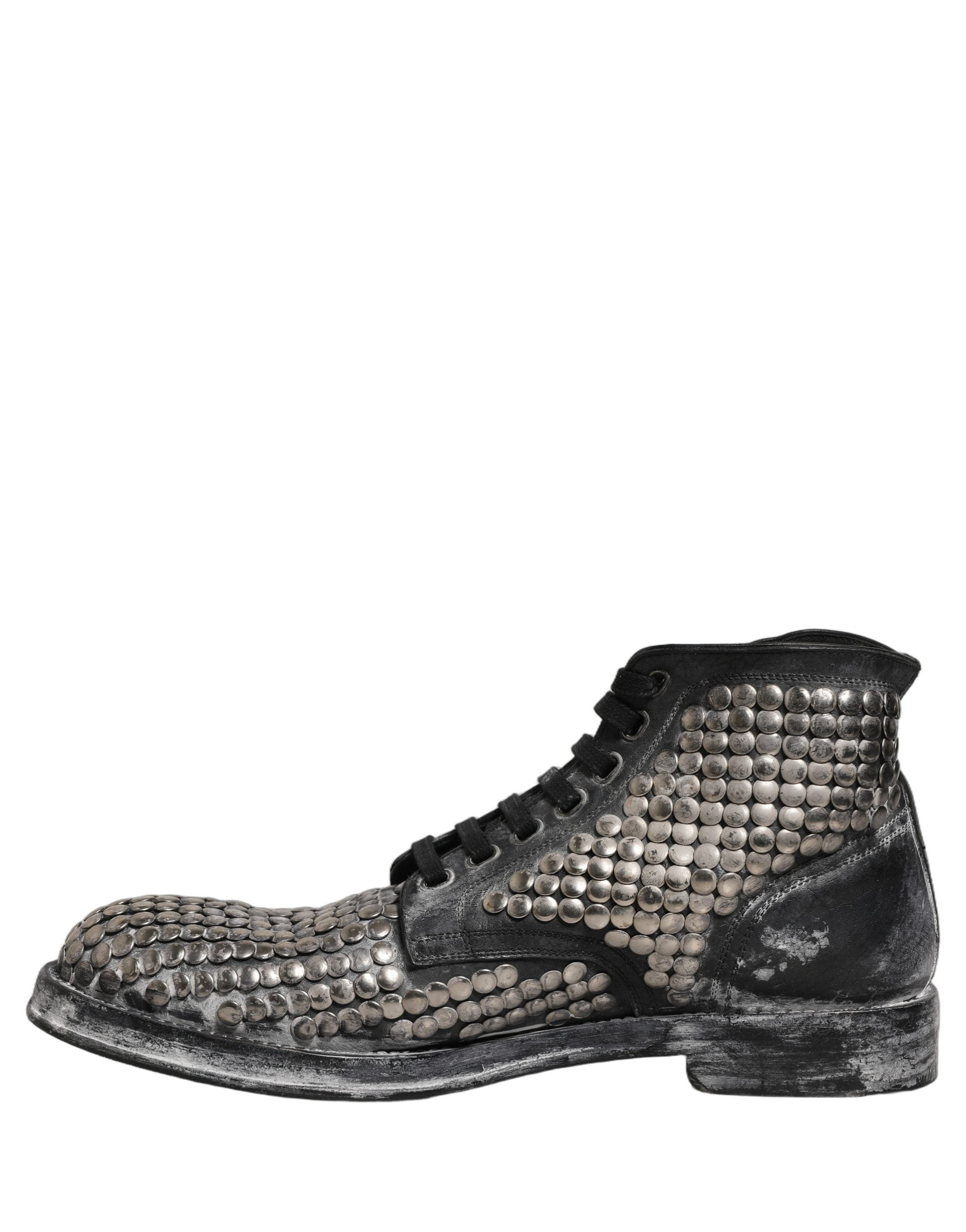 Dolce & Gabbana Schwarze Leder Stiefeletten mit Nieten vom Laufsteg