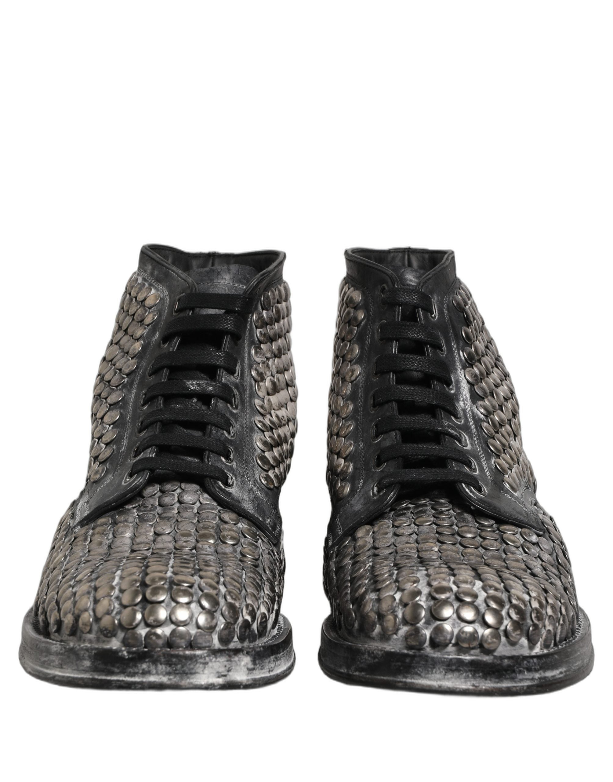 Dolce & Gabbana Schwarze Leder Stiefeletten mit Nieten vom Laufsteg