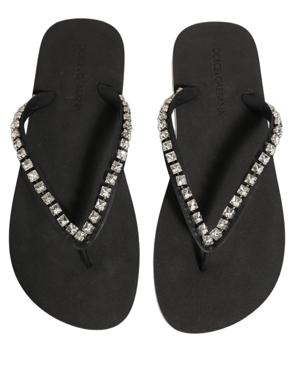 Dolce & Gabbana Schwarze verzierte Gummi-Flip-Flops Herren Schuhe