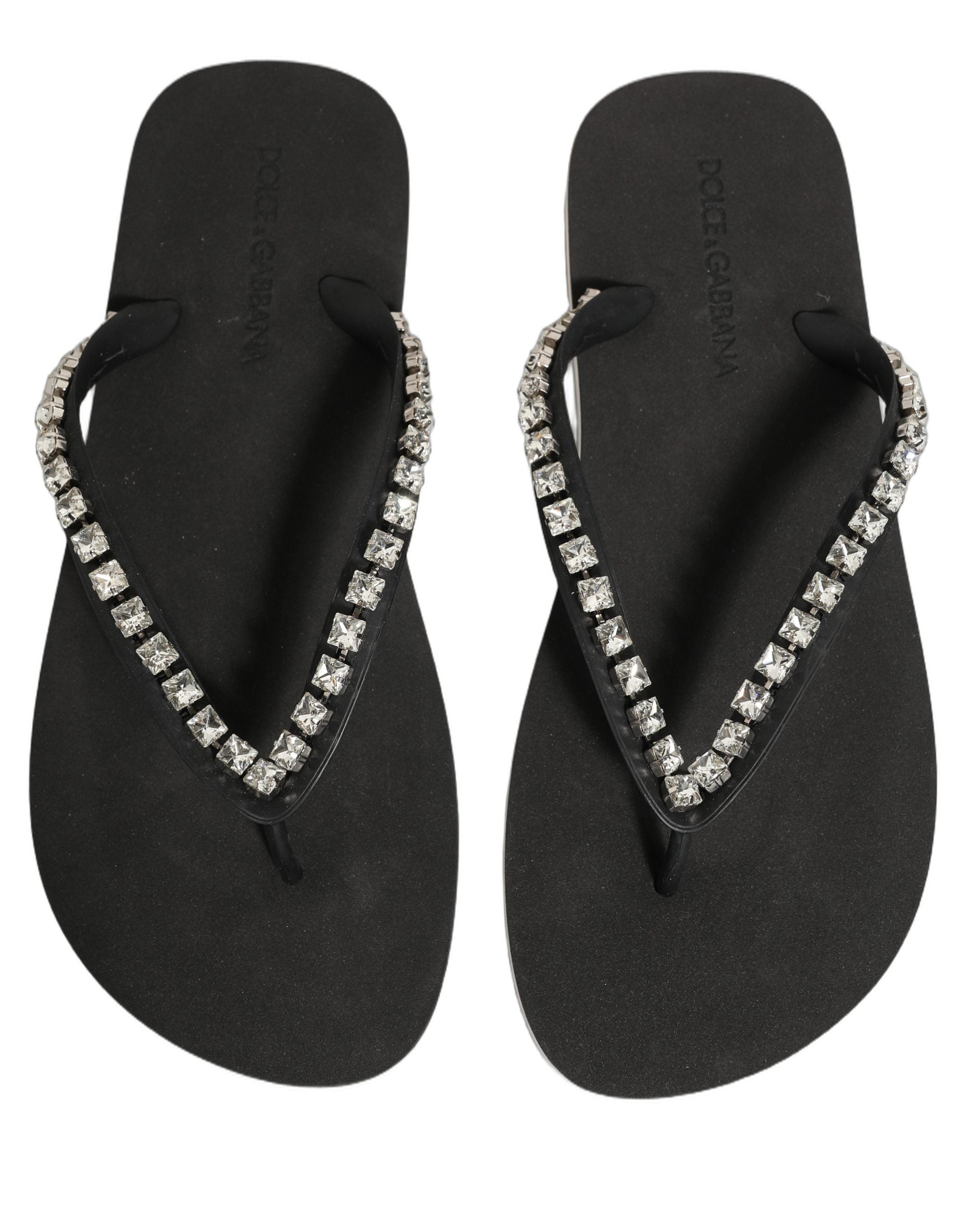 Dolce & Gabbana Schwarze verzierte Gummi-Flip-Flops Herren Schuhe