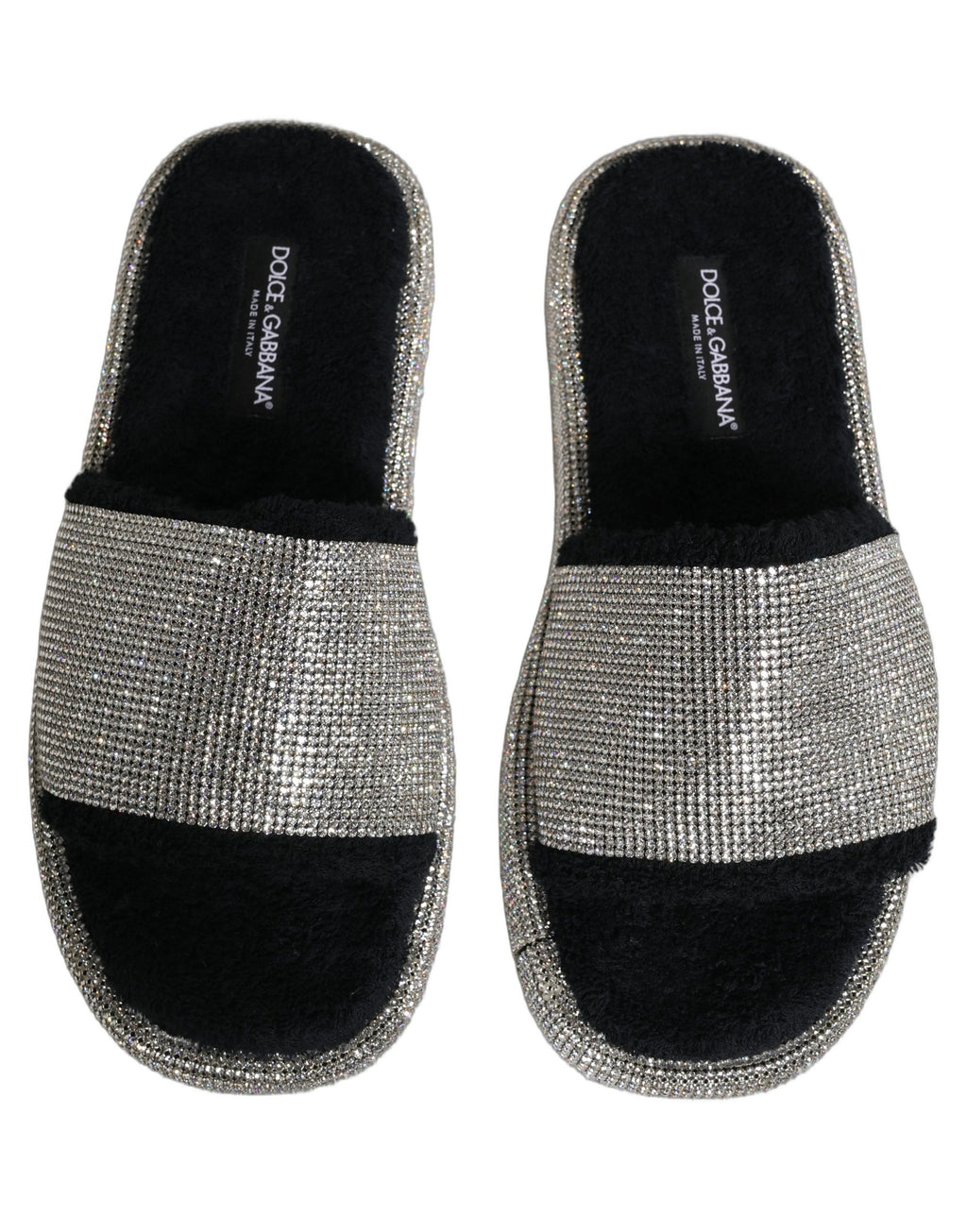 Dolce & Gabbana Schwarze Plateau-Slipper für Herren mit Kristallbesatz