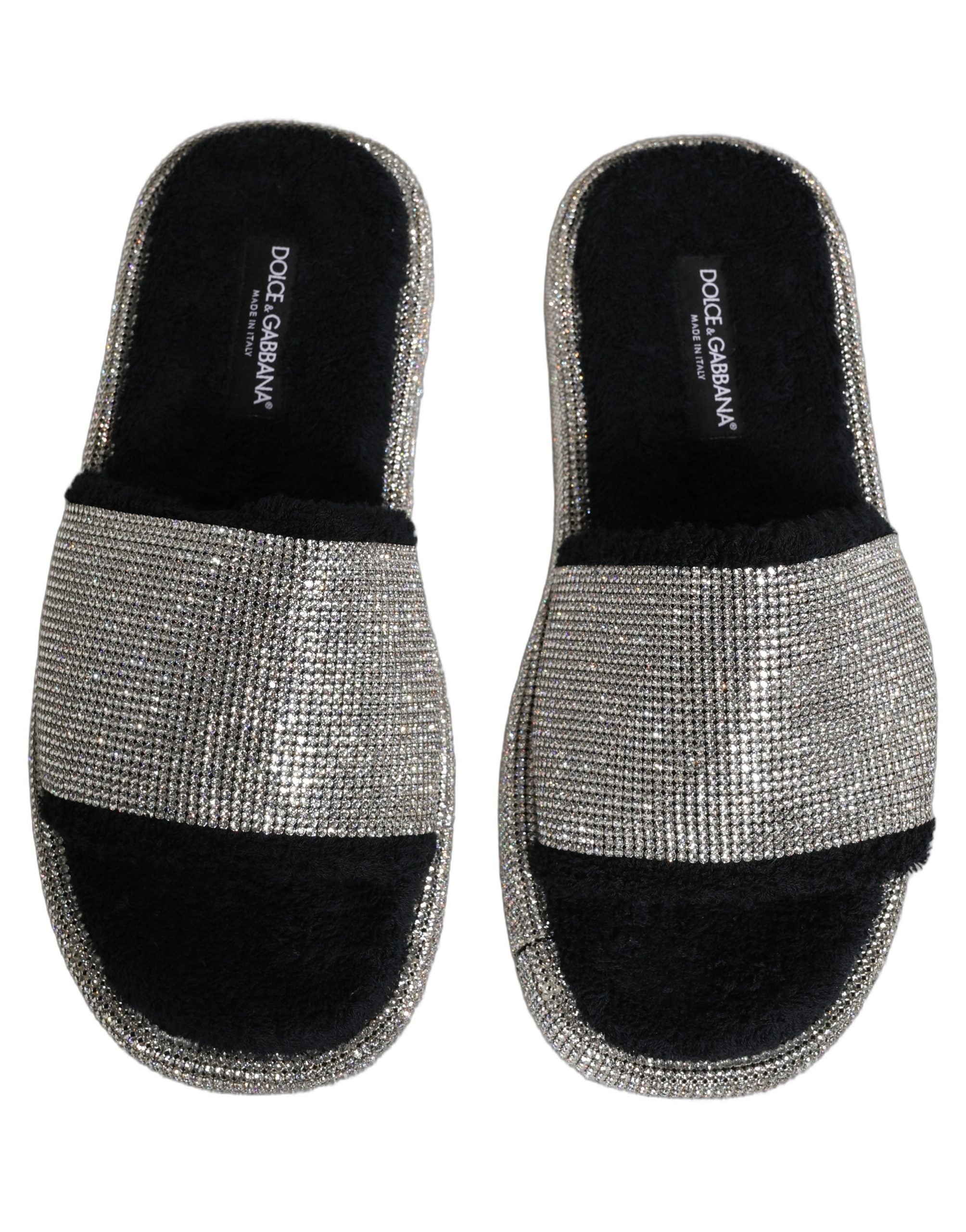 Dolce & Gabbana Schwarze Plateau-Slipper für Herren mit Kristallbesatz