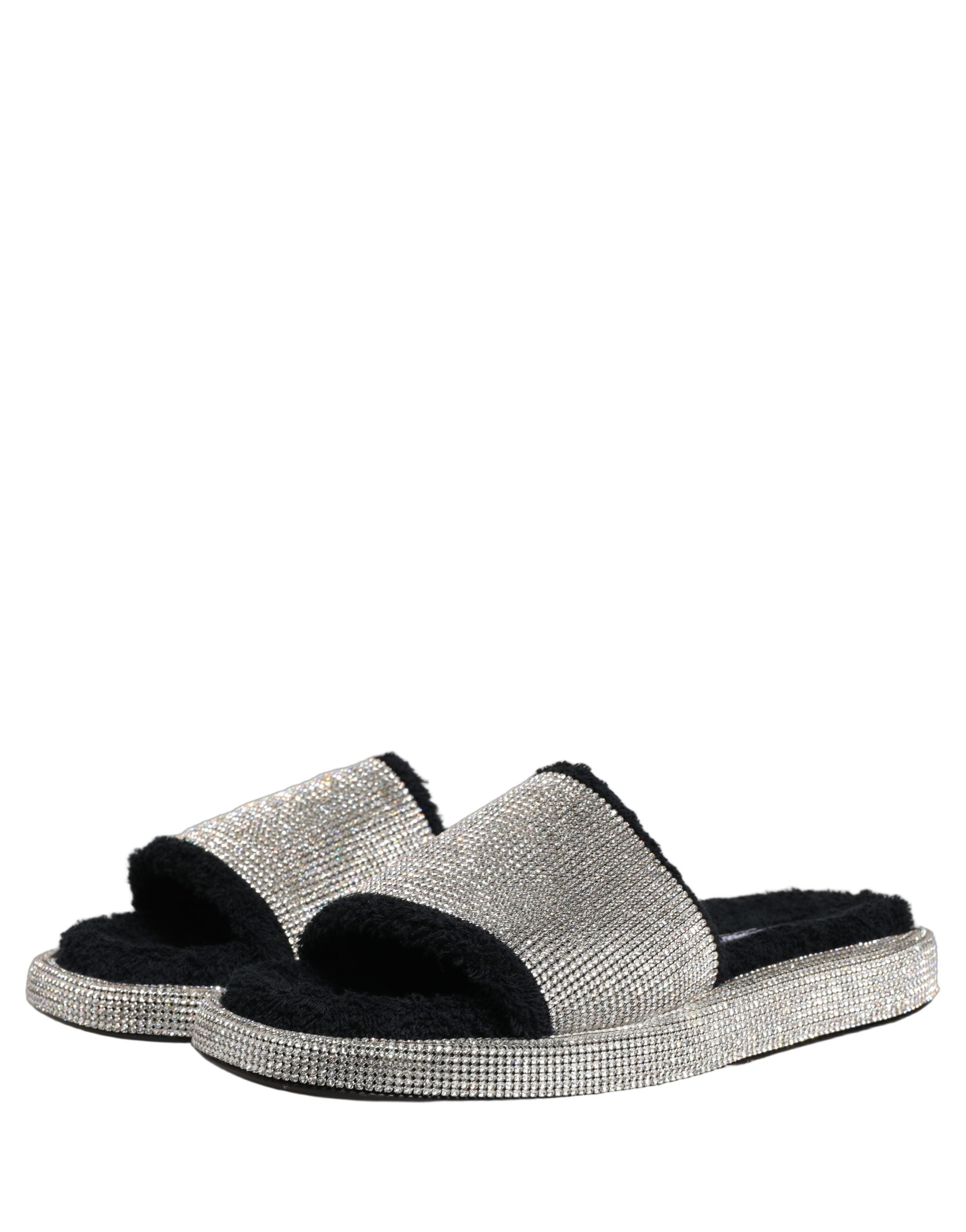 Dolce & Gabbana Schwarze Plateau-Slipper für Herren mit Kristallbesatz