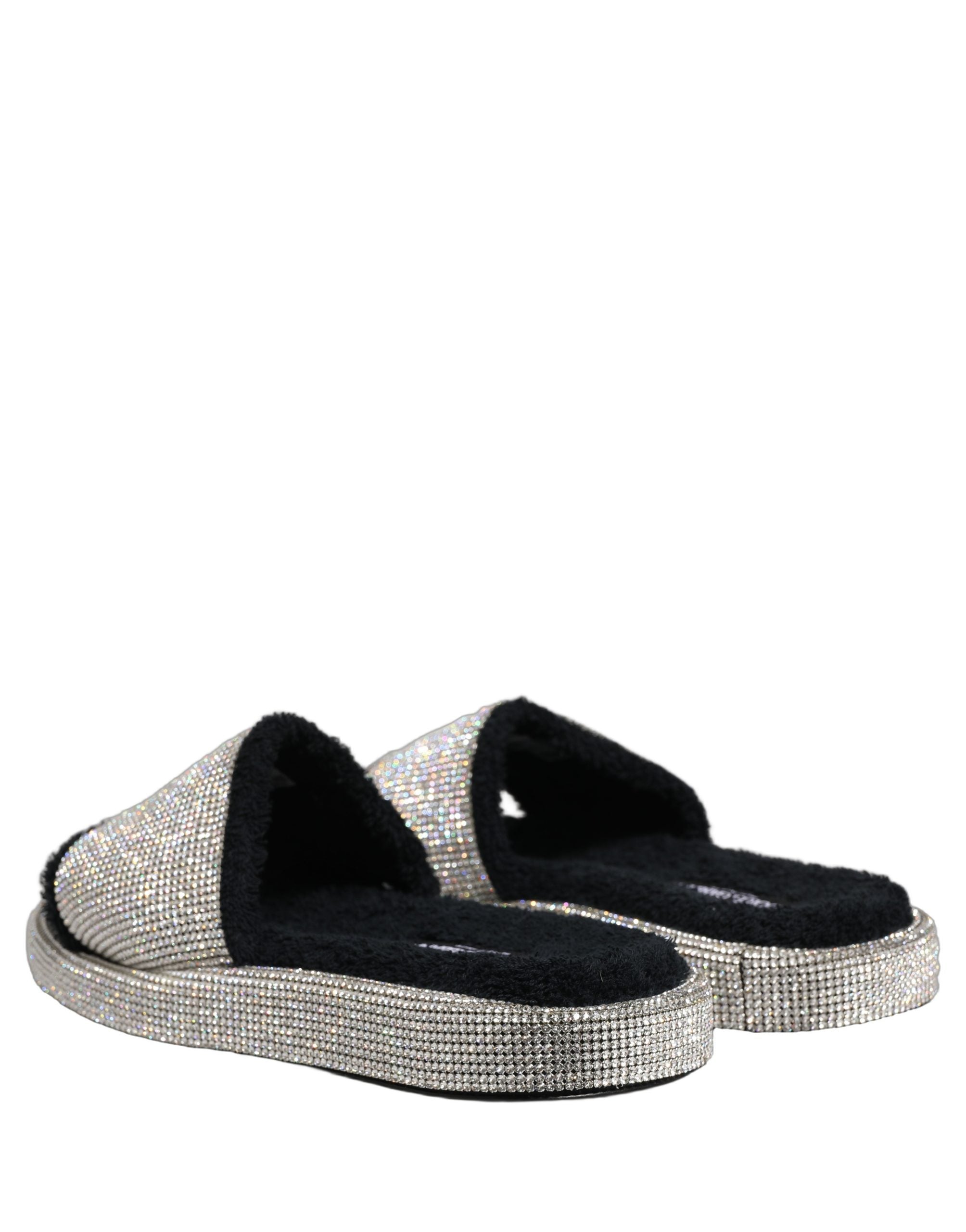 Dolce & Gabbana Schwarze Plateau-Slipper für Herren mit Kristallbesatz