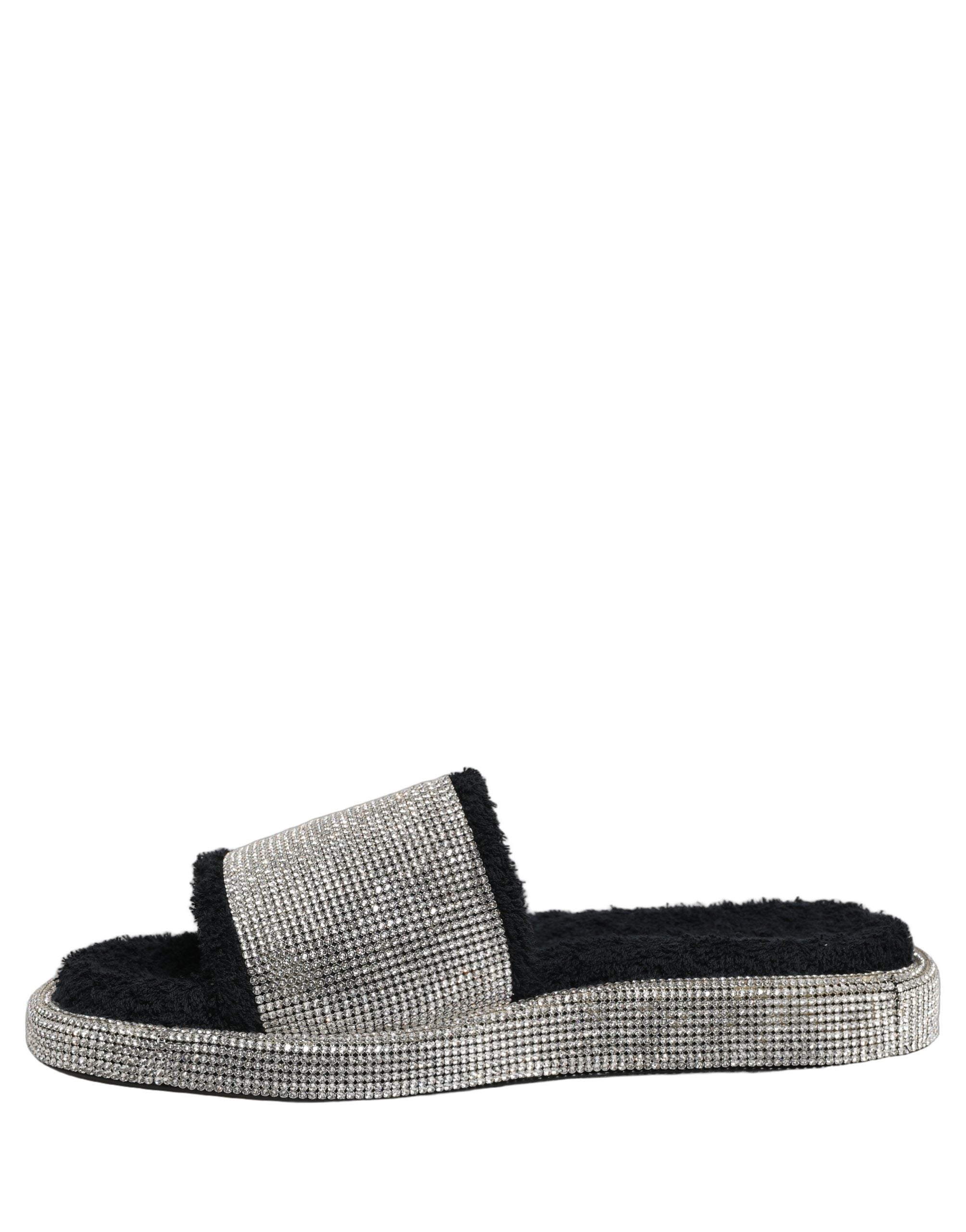 Dolce & Gabbana Schwarze Plateau-Slipper für Herren mit Kristallbesatz