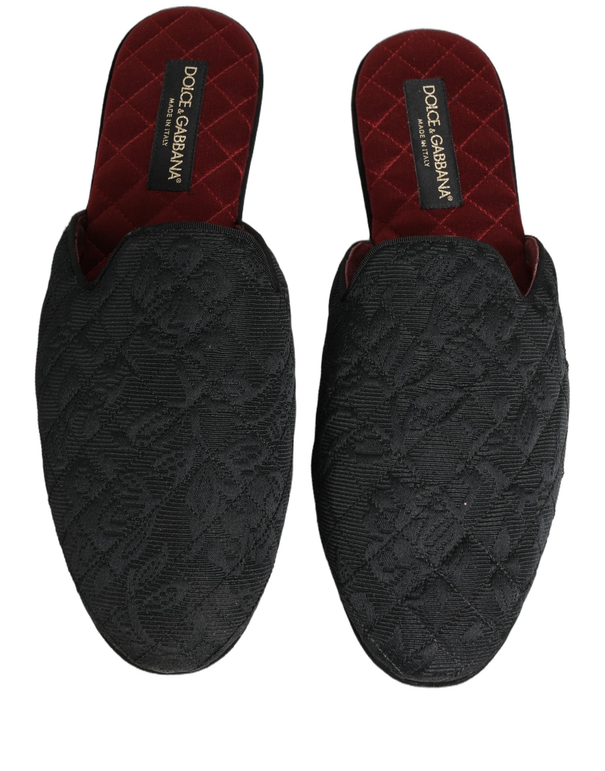 Dolce & Gabbana Schwarze Brokat-Slipper mit Blumenmuster