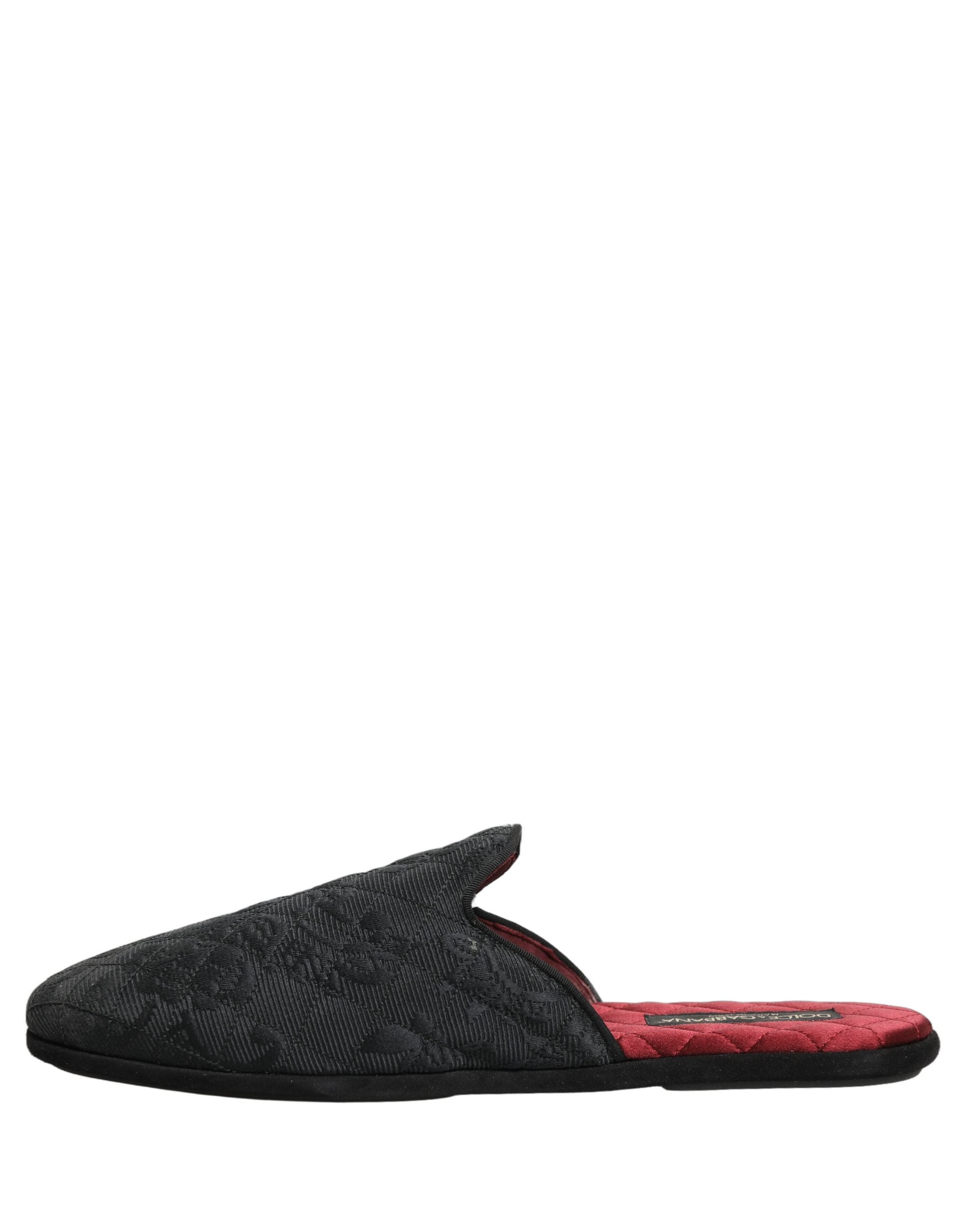 Dolce & Gabbana Schwarze Brokat-Slipper mit Blumenmuster