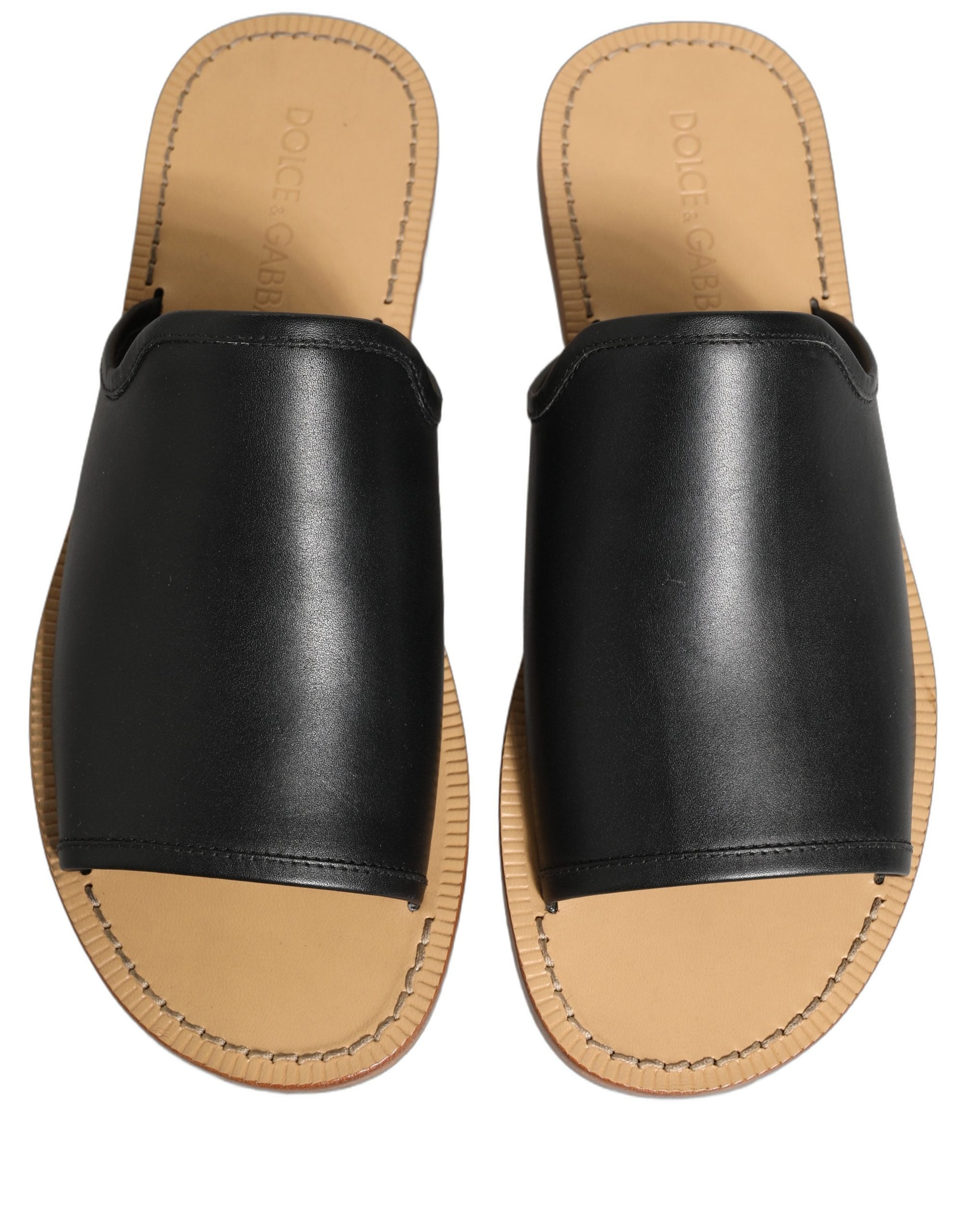 Dolce & Gabbana Braune Leder-Slipper Sandalen Flach Herrenschuhe