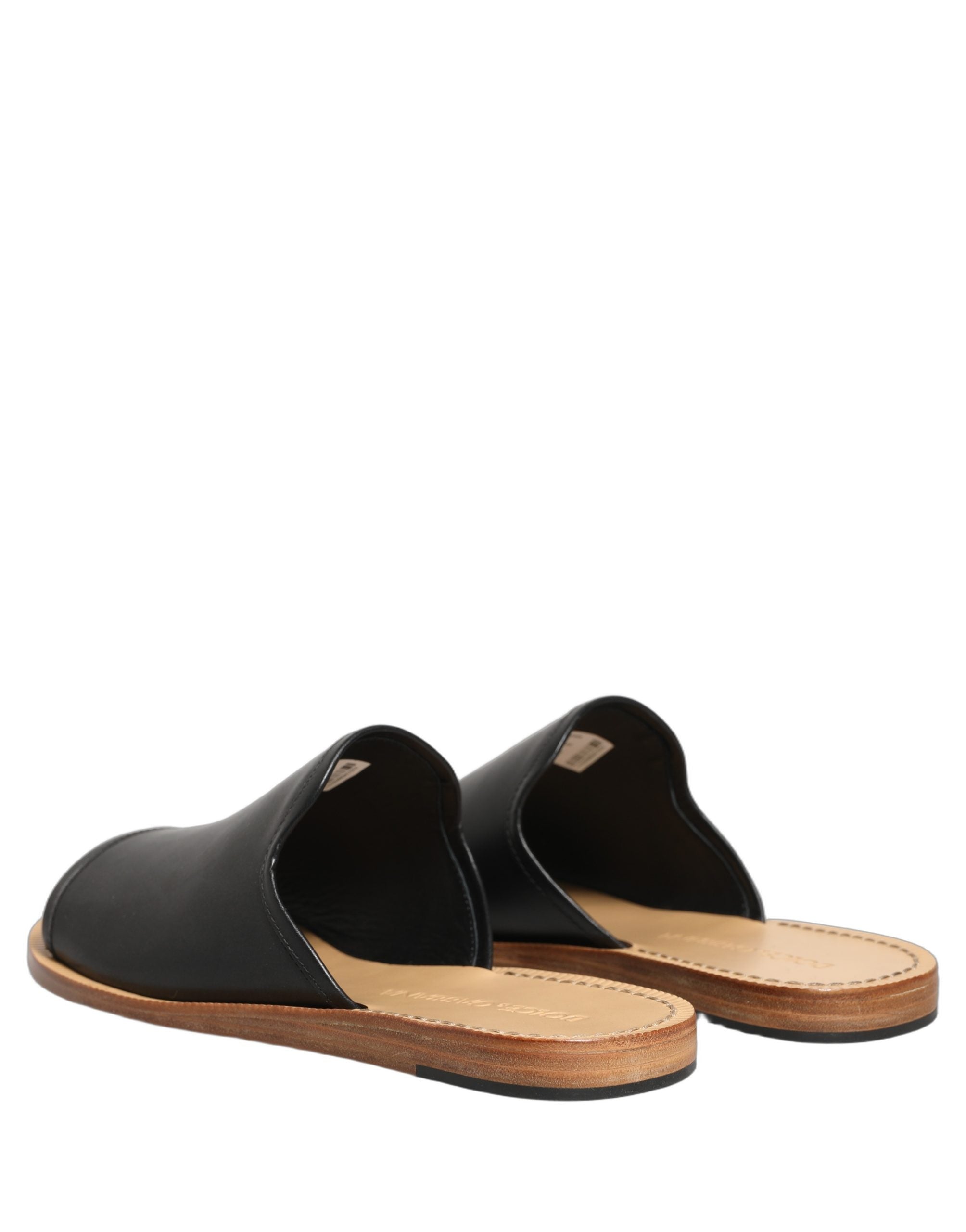 Dolce & Gabbana Braune Leder-Slipper Sandalen Flach Herrenschuhe