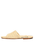 Dolce & Gabbana Beige Stroh-Raffia-Slipper Sandalen Flache Schuhe
