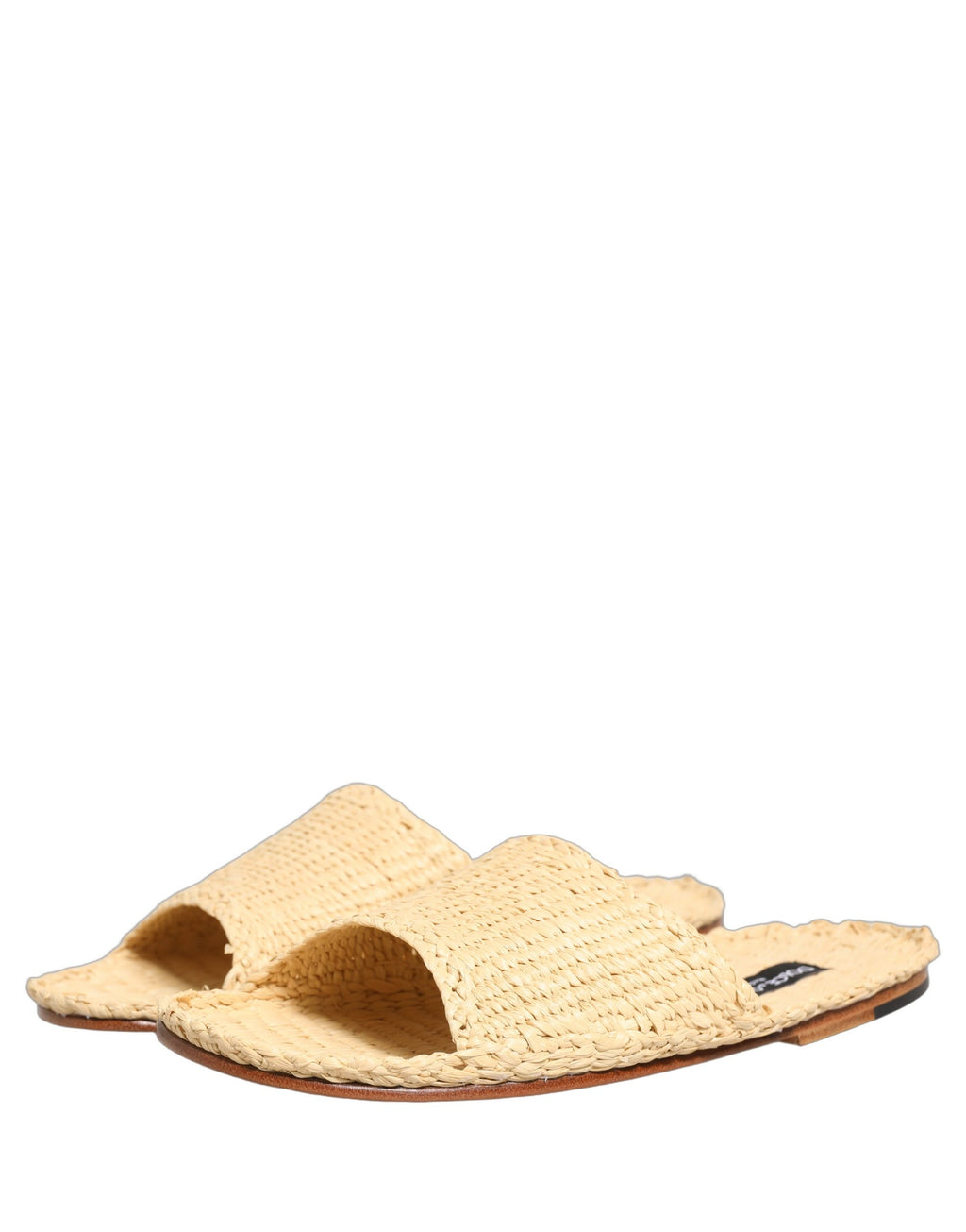 Dolce & Gabbana Beige Stroh-Raffia-Slipper Sandalen Flache Schuhe