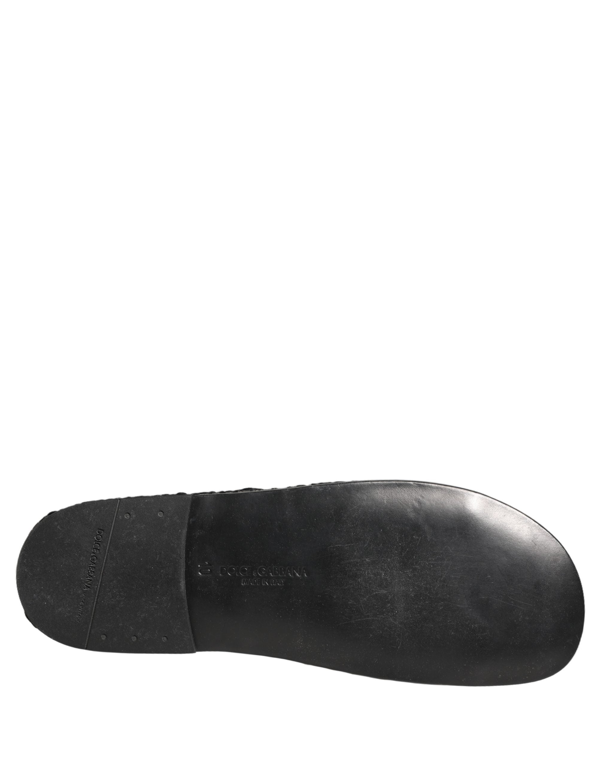 Dolce & Gabbana Schwarze Stoff-Slipper Sandalen Flache Schuhe