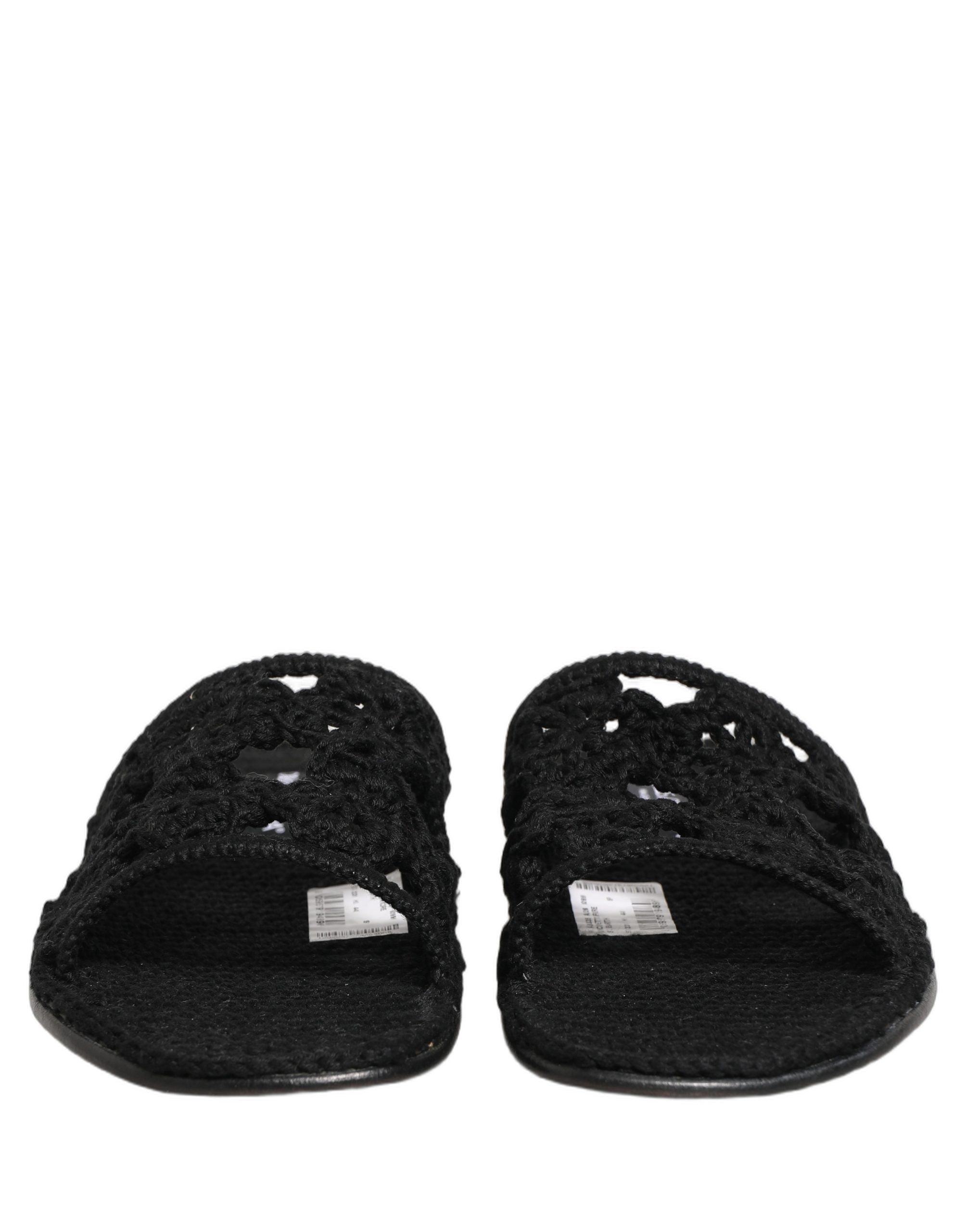 Dolce & Gabbana Schwarze Stoff-Slipper Sandalen Flache Schuhe