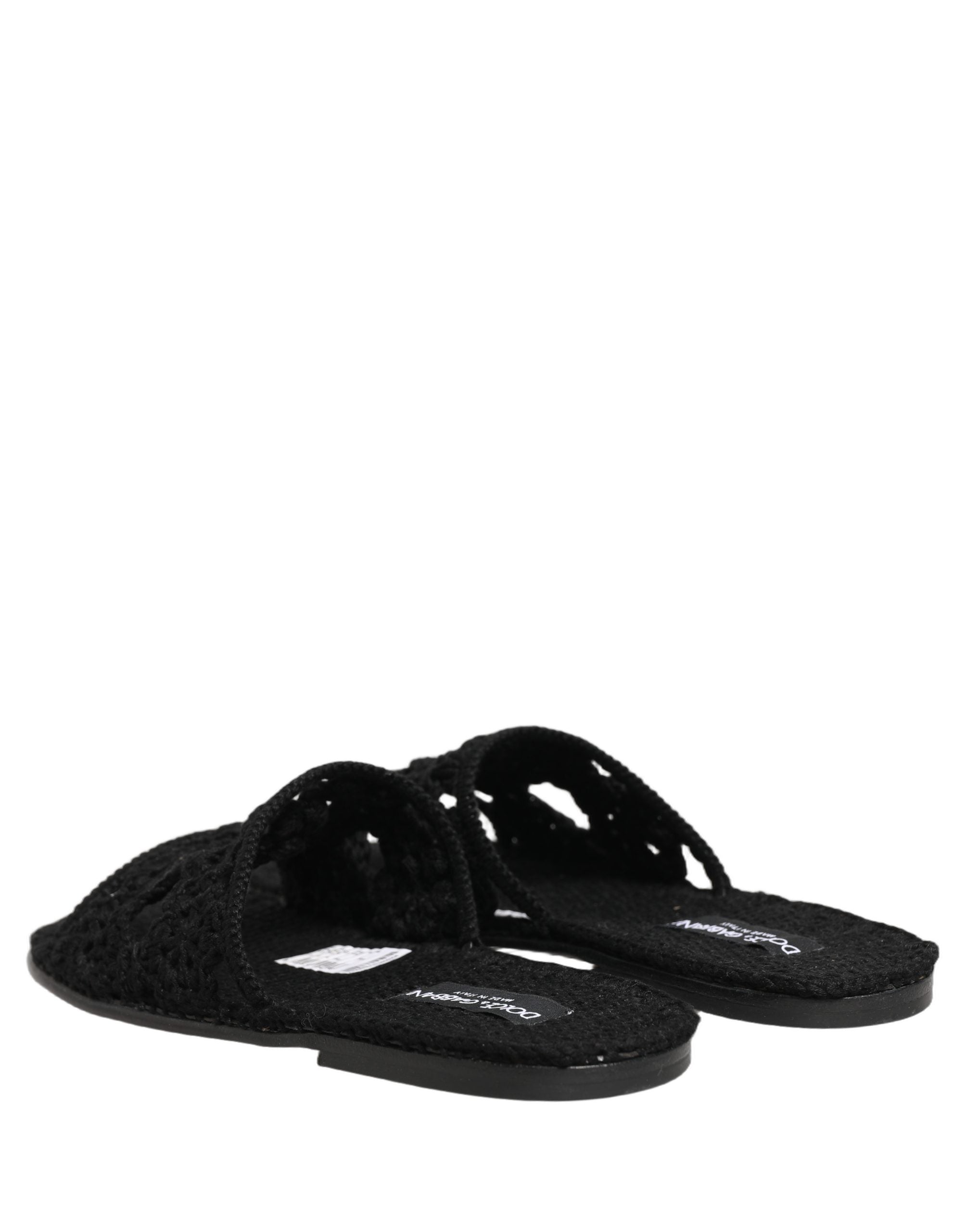Dolce & Gabbana Schwarze Stoff-Slipper Sandalen Flache Schuhe