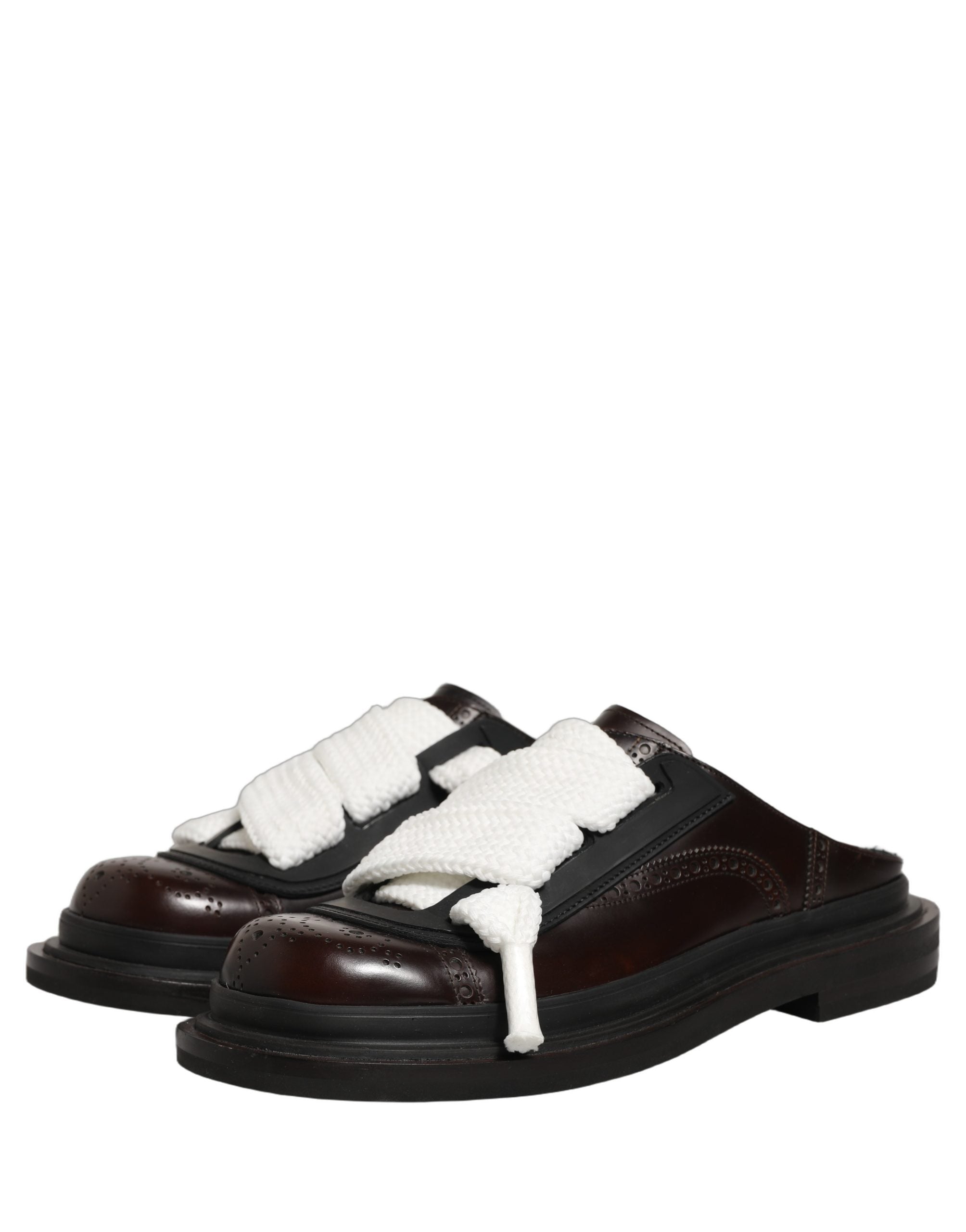 Dolce & Gabbana Braune Leder Pantoletten Herrenschuhe