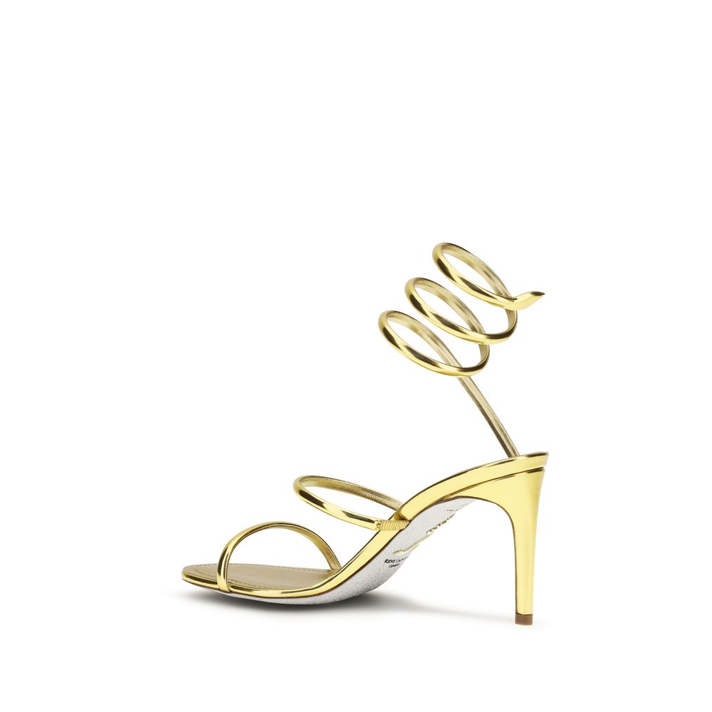 RENE CAOVILLA Sandale mit Stiletto-Absatz aus Kalbsleder Bos Taurus in Gold