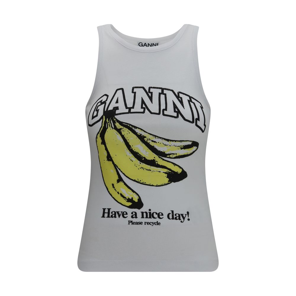Ganni Weißes ärmelloses Baumwoll-T-Shirt
