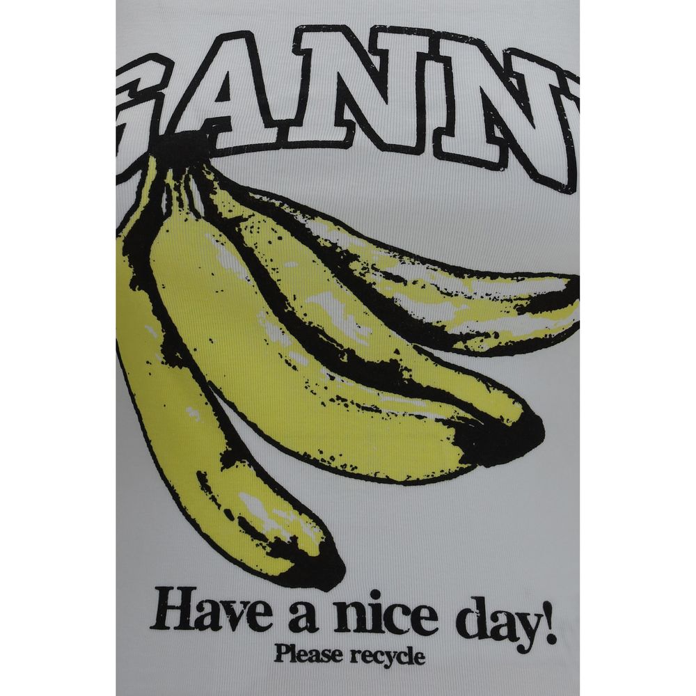 Ganni Weißes ärmelloses Baumwoll-T-Shirt
