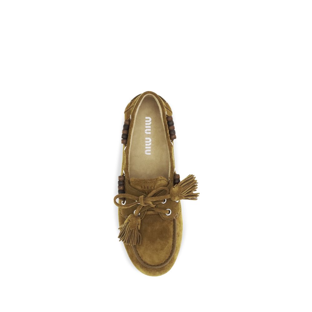Miu Miu Beige Kalbsleder Bos Taurus Slipper-Loafer