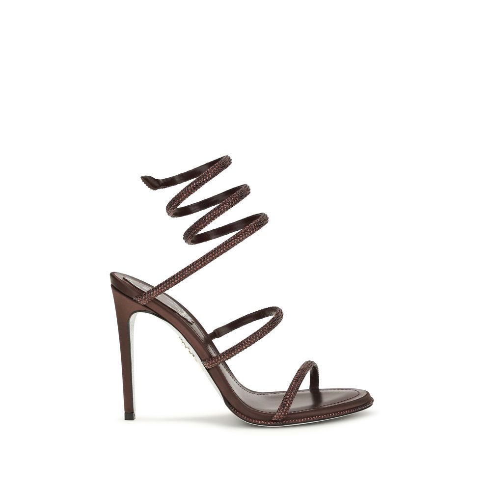 RENE CAOVILLA Braune Stilettosandalen aus Seide