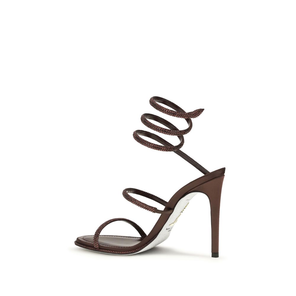 RENE CAOVILLA Braune Stilettosandalen aus Seide
