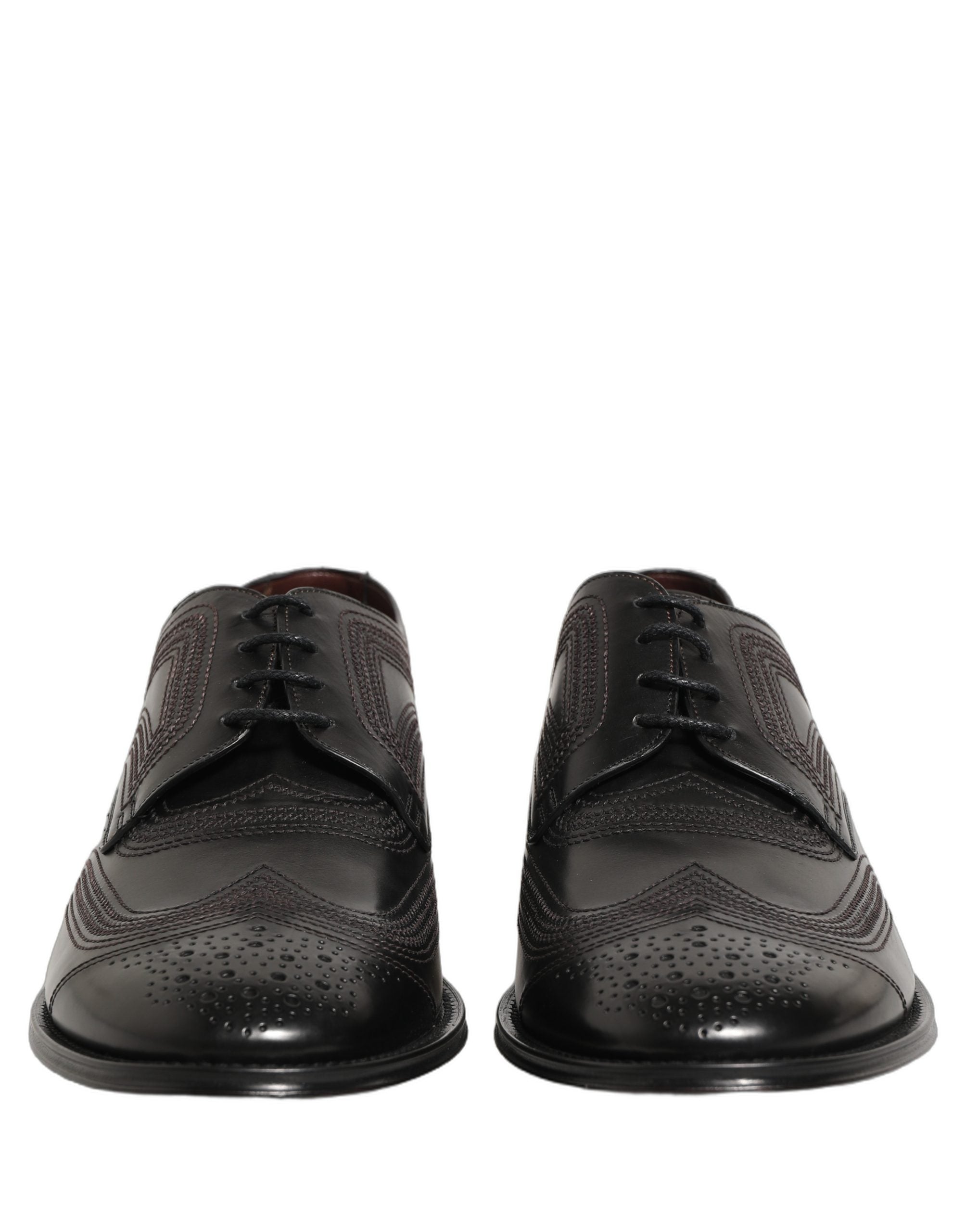 Dolce & Gabbana Schwarze Leder Derby-Schnürschuhe mit Stickerei
