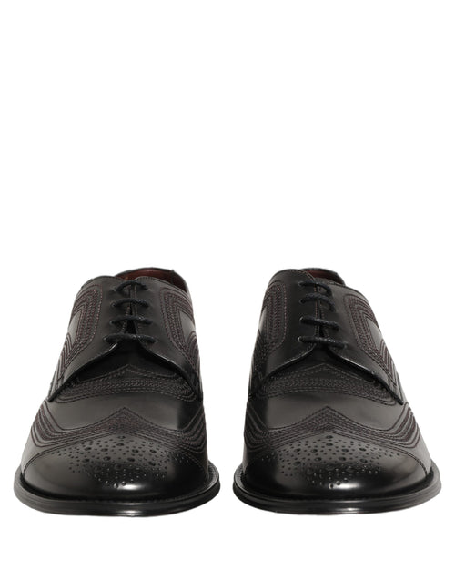 Dolce & Gabbana Schwarze Leder Derby-Schnürschuhe mit Stickerei