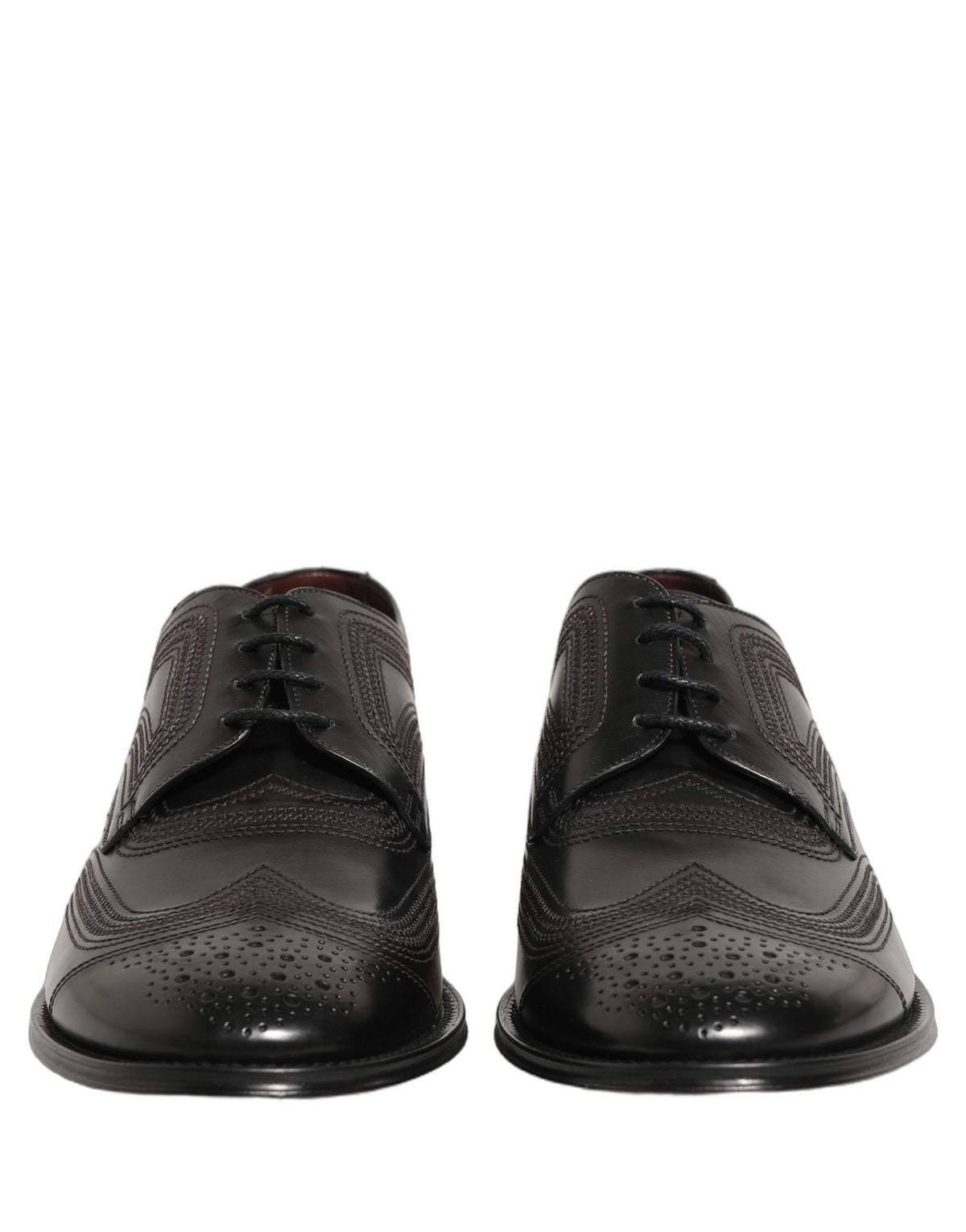 Dolce & Gabbana Schwarze Leder Derby-Schnürschuhe mit Stickerei