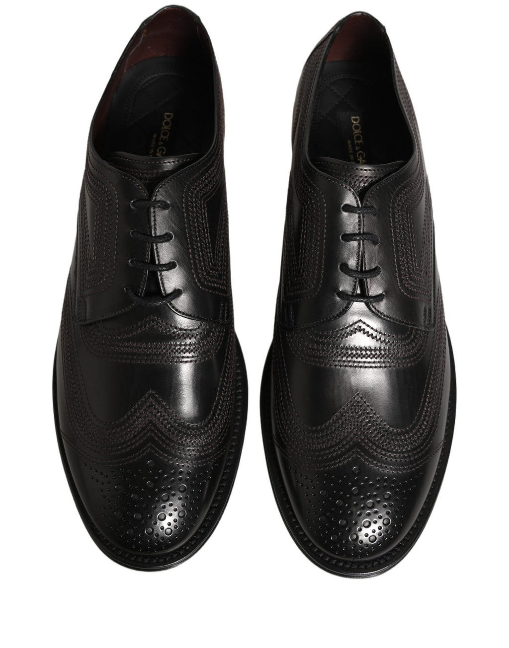 Dolce & Gabbana Schwarze Leder Derby-Schnürschuhe mit Stickerei