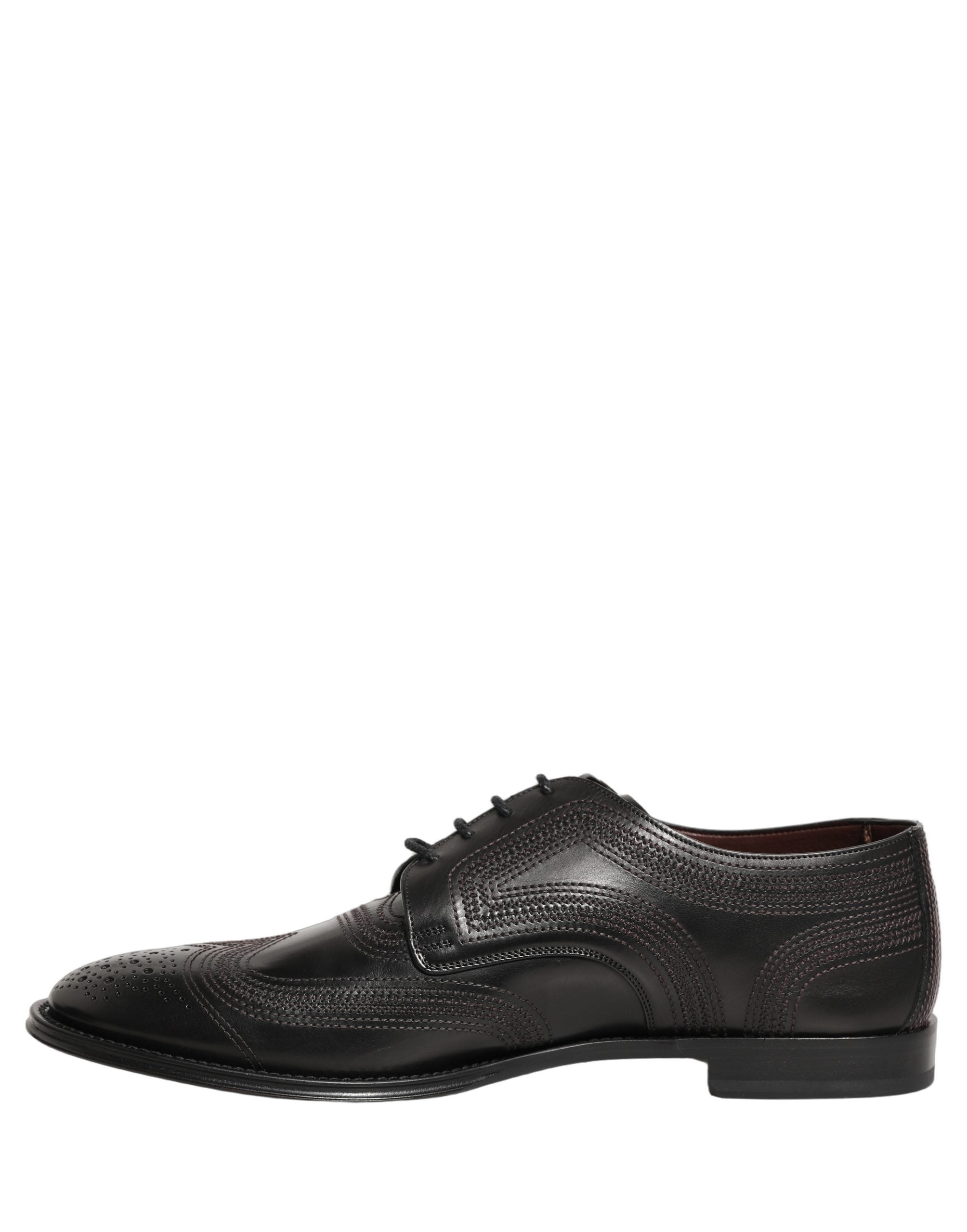 Dolce & Gabbana Schwarze Leder Derby-Schnürschuhe mit Stickerei