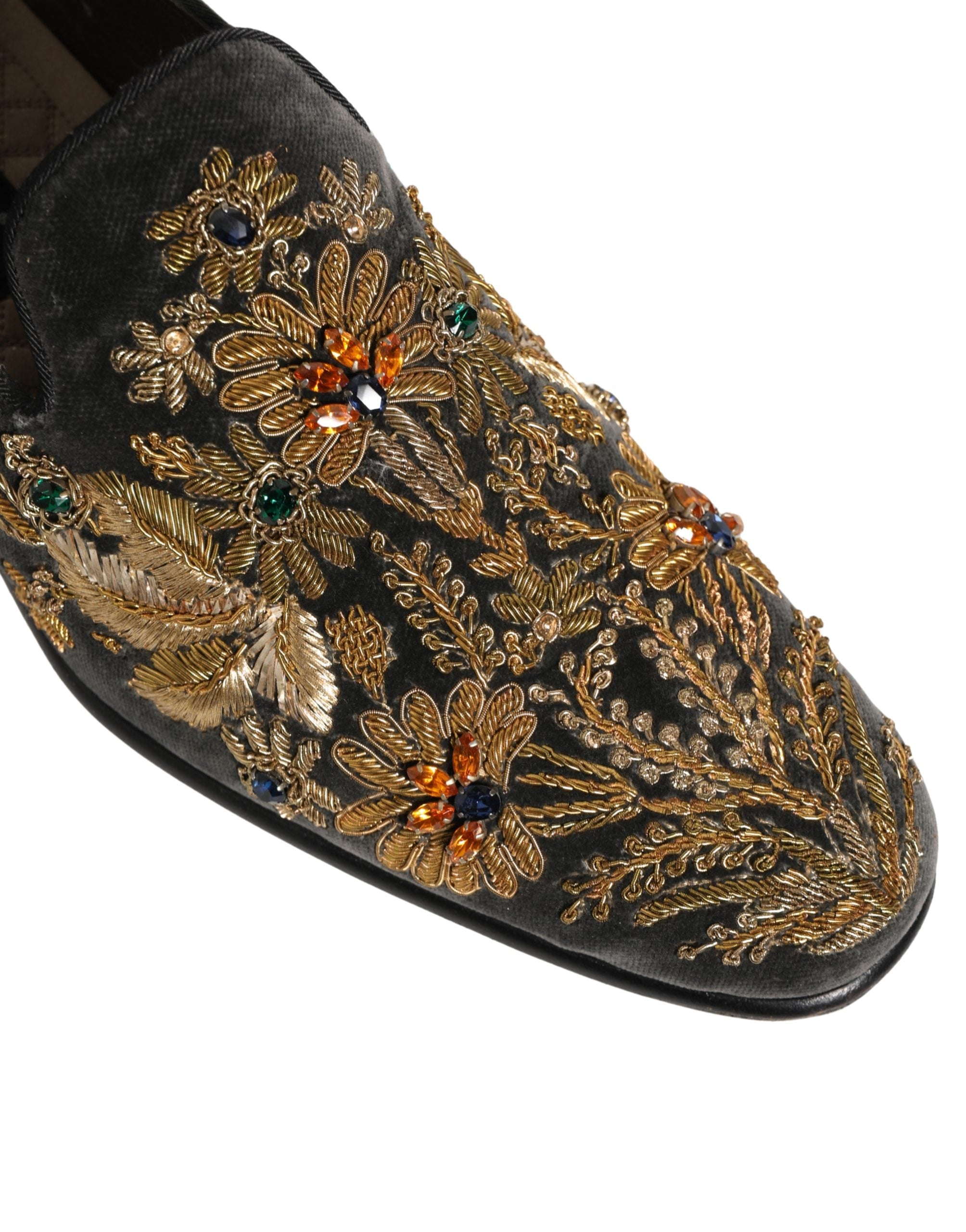 Dolce & Gabbana Schwarze Samt-Loafer mit Verzierungen
