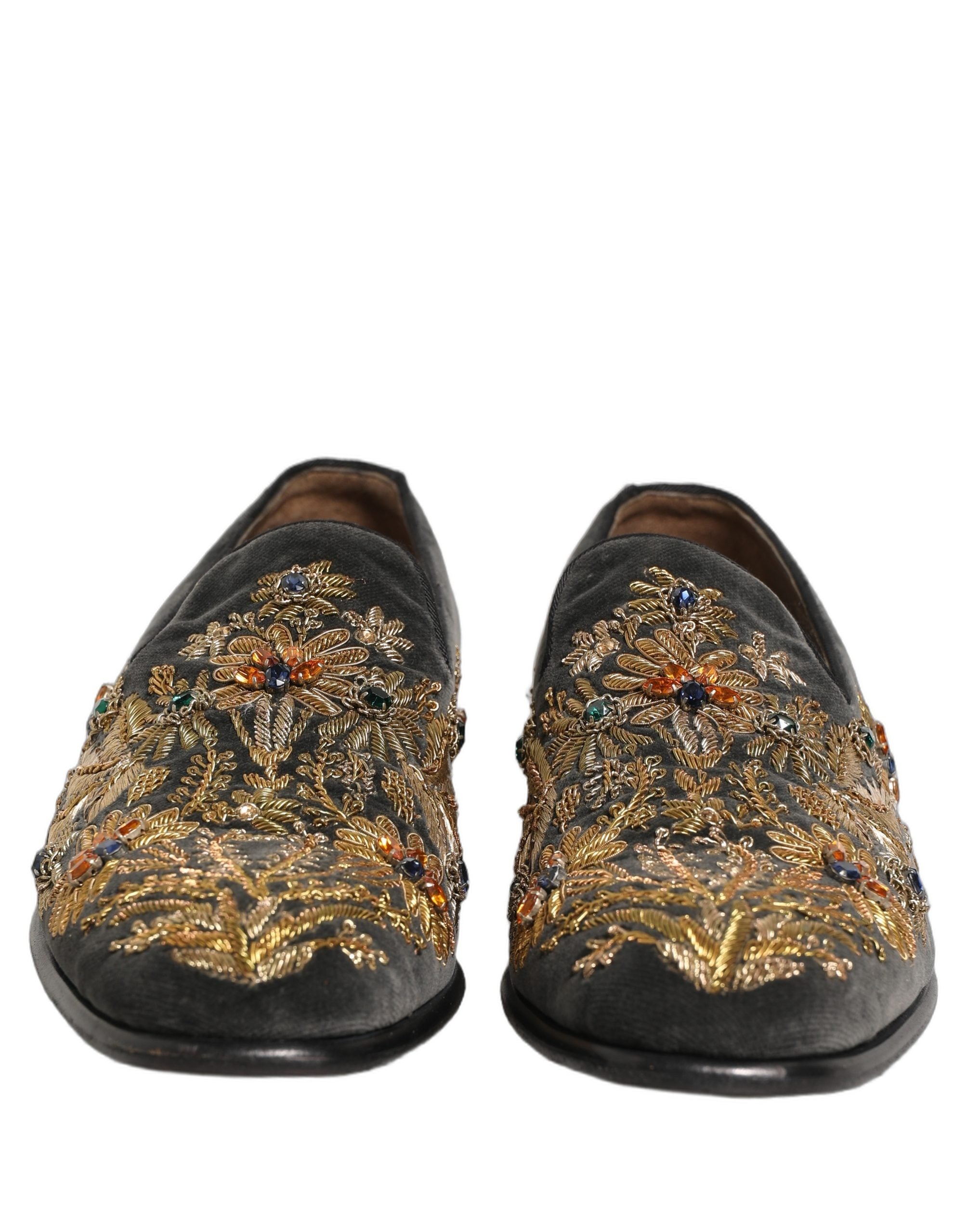 Dolce & Gabbana Schwarze Samt-Loafer mit Verzierungen