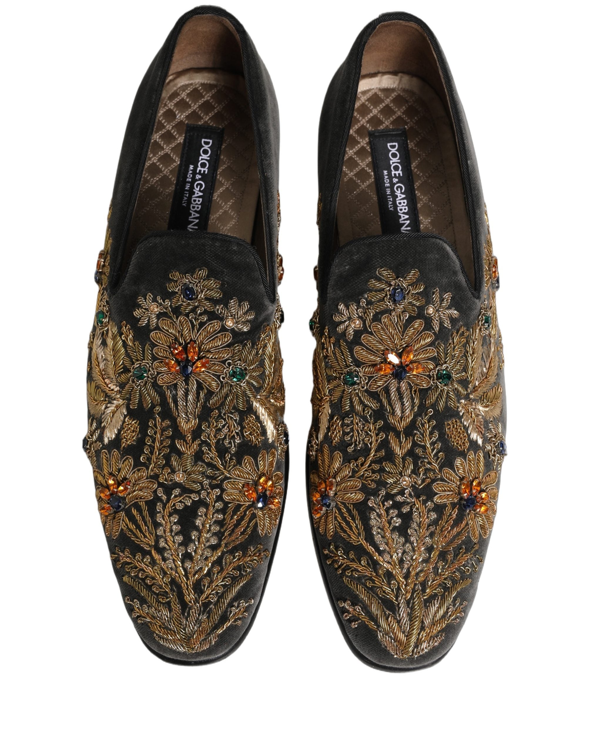 Dolce & Gabbana Schwarze Samt-Loafer mit Verzierungen