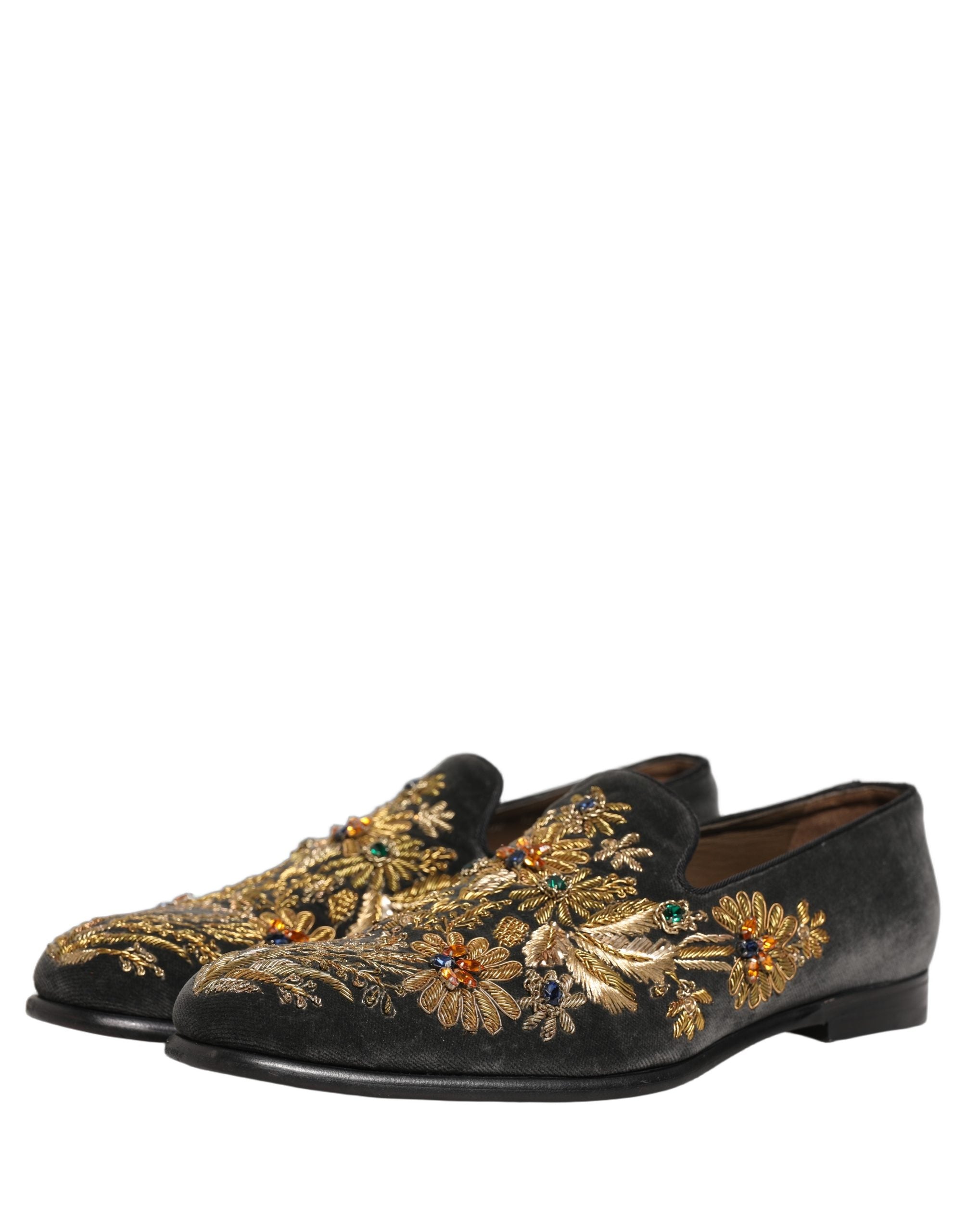 Dolce & Gabbana Schwarze Samt-Loafer mit Verzierungen