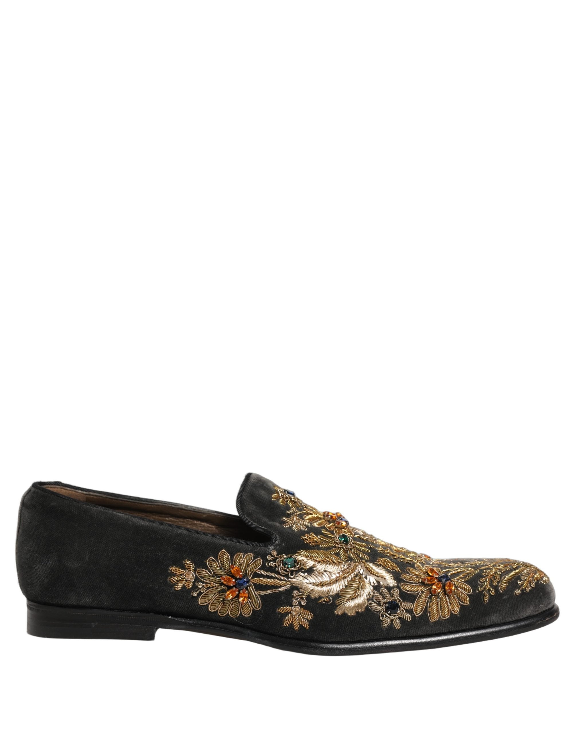 Dolce & Gabbana Schwarze Samt-Loafer mit Verzierungen